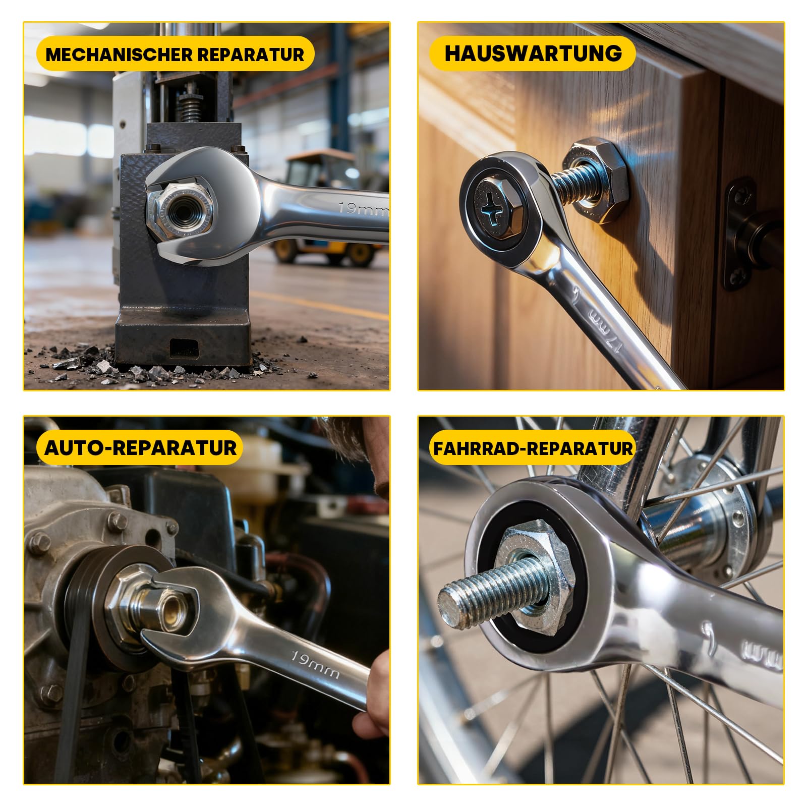 Enventor 14-Tlg Ratschenschlüssel Set, 90 Zähne,5° Schwenkradius–metrisch, 6mm bis 19mm, Ratschen-Kombinationsschlüsselsatz mit Tragetasche, Chrom-Vanadium-Stahl, Schwarz vernickelt