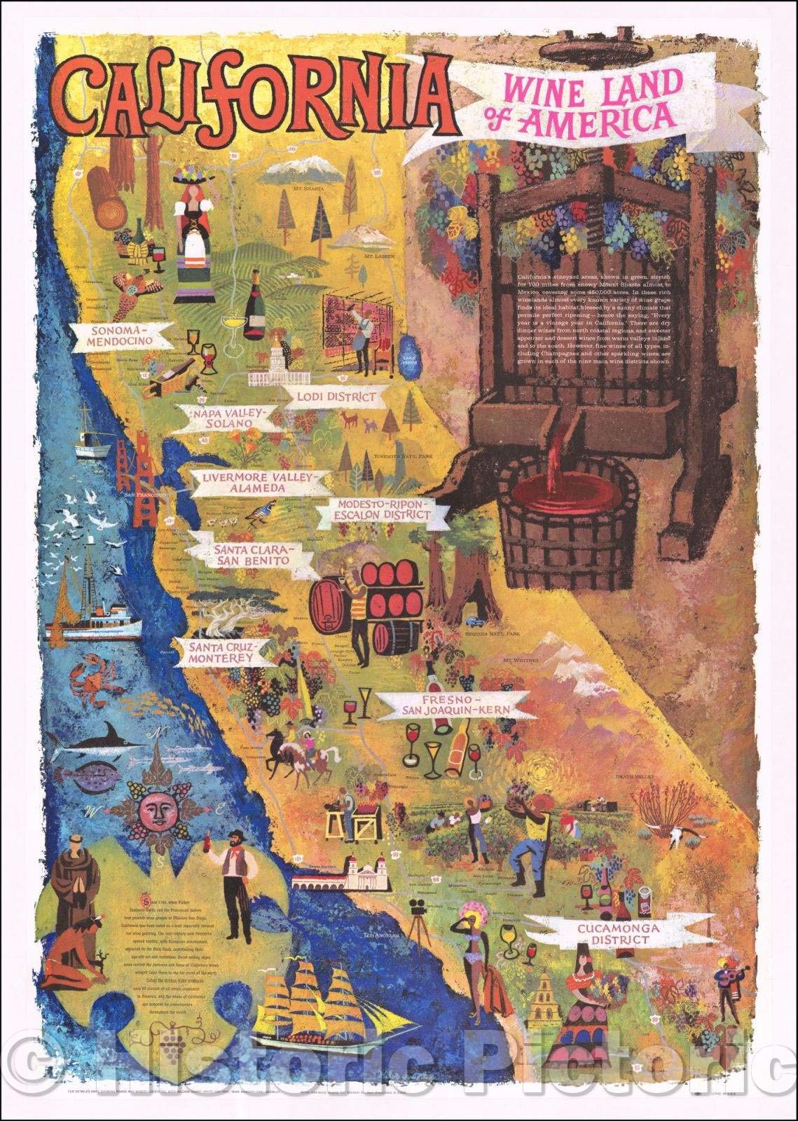 Amazon.com: Historic Map - California. The Wine Land of America, 1960,  Amado Gonzales - Vintage Wall Art 16in x 24in: Posters & Prints