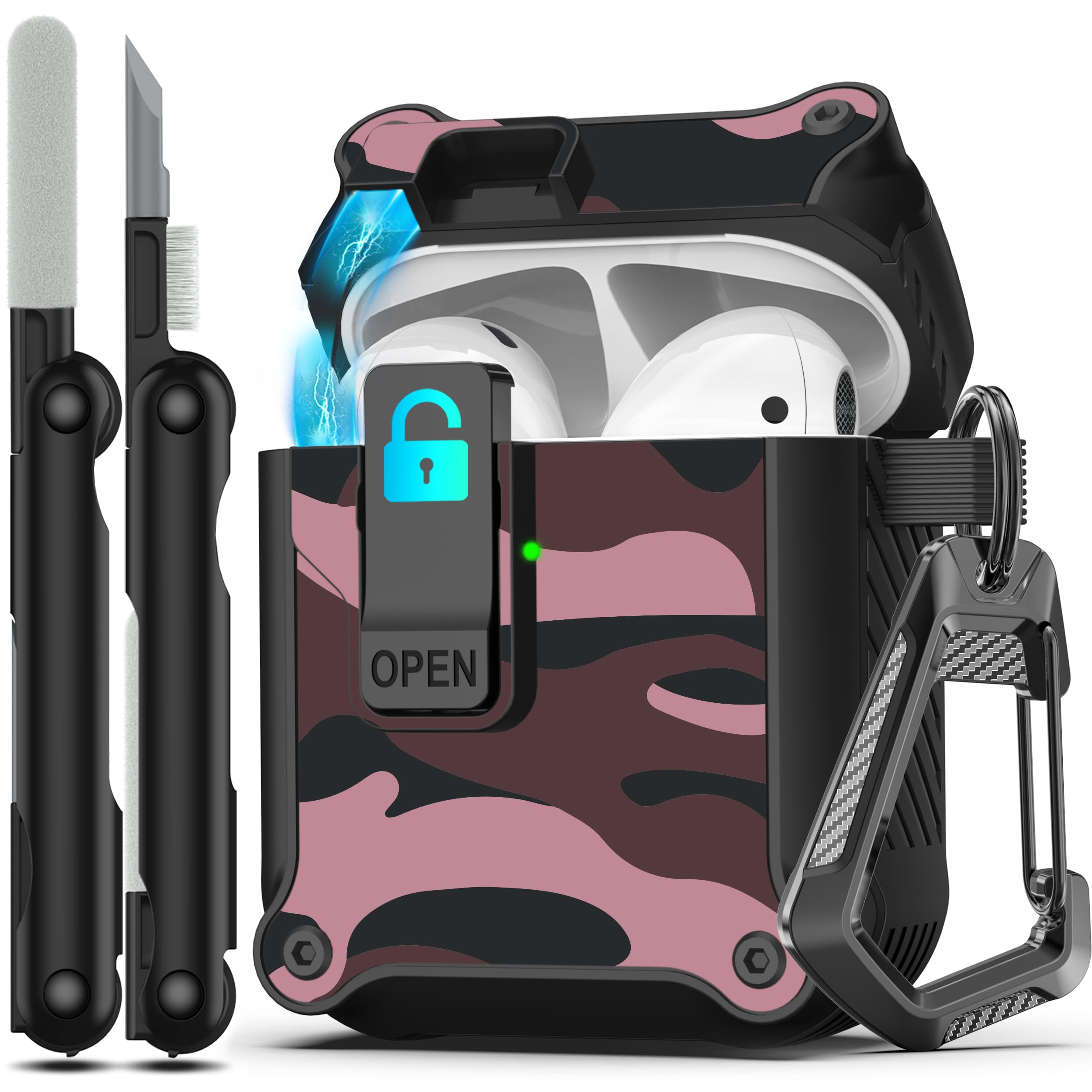 RFUNGUANGO - Funda para AirPods Pro 3 con Cierre y Kit de Limpieza, Transparente, rígida, para Videojuegos, con Soporte para teléfono Integrado, antigolpes （Naranja） — view 20