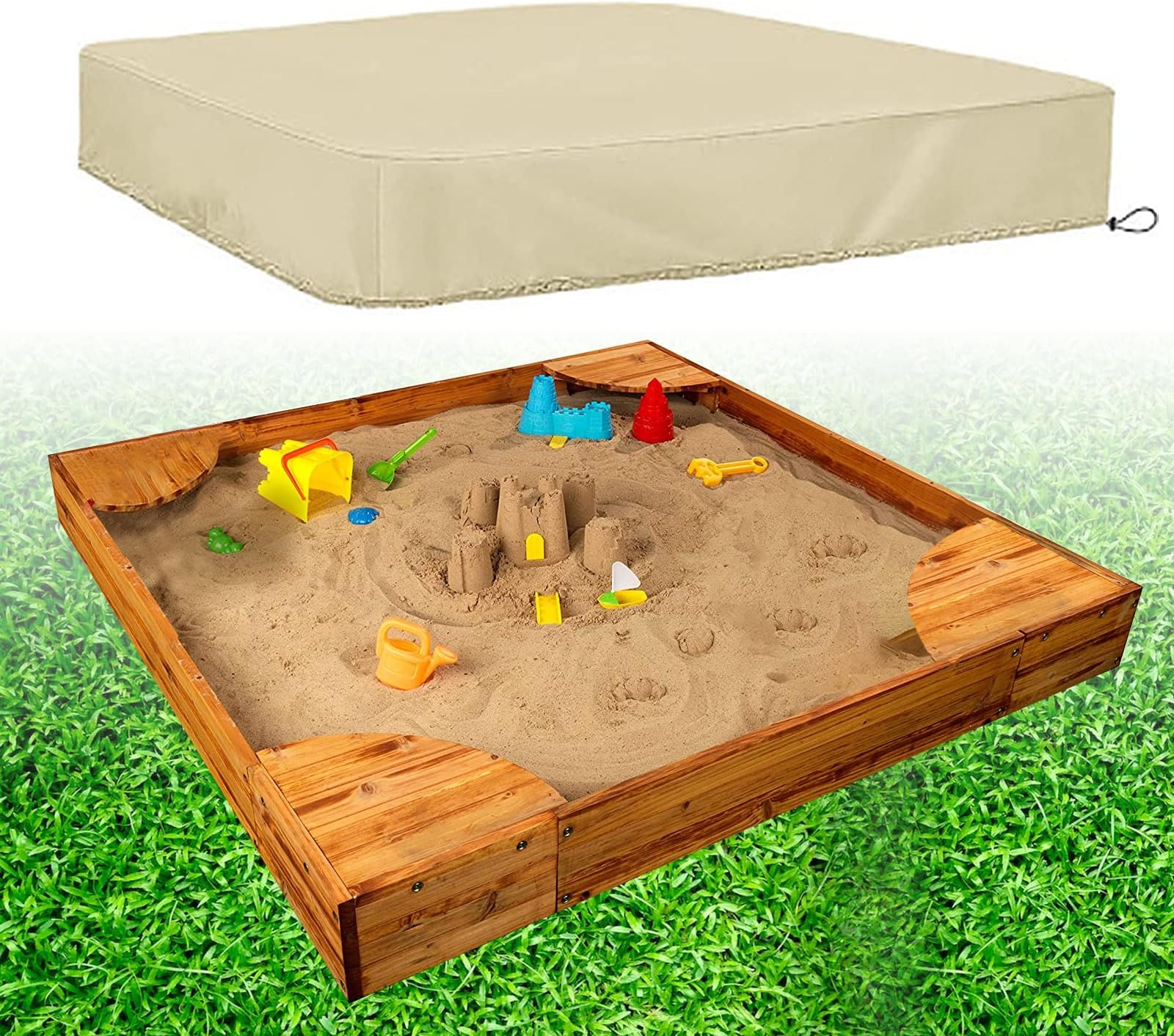 Hoypeyfiy Sandbox Sandpit Cover, Kids Sand Box Cover for Sand and Toys Protection, Square Sandbox Protective Cover with Drawstring (47 * 47 inches,59 * 59 inches) (Medium（59 * 59inches）)