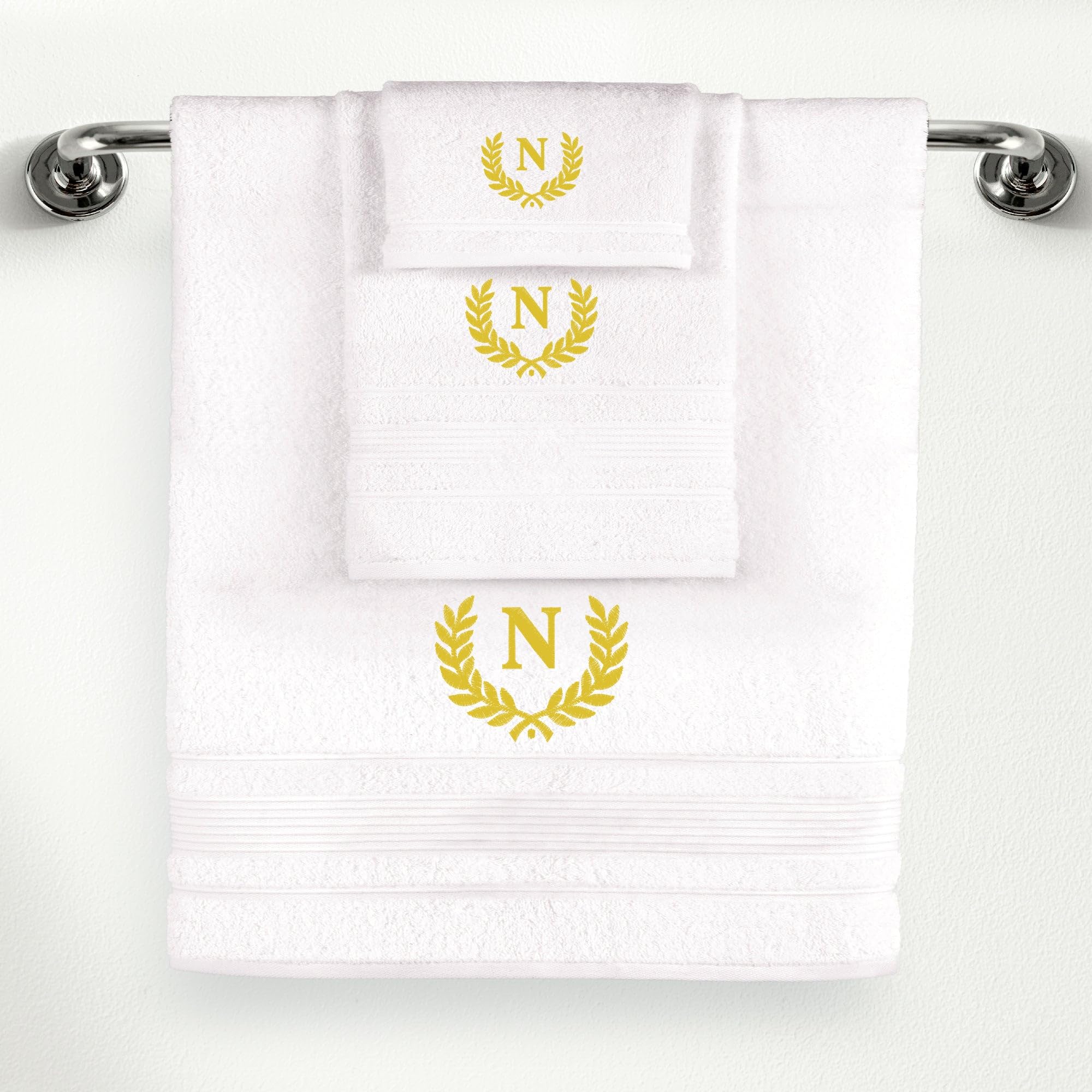 Ephesos Personalized Custom Monogrammed White Towel Set - 3 Piece, Soft & Absorbent 100% Cotton - Perfect for Gifts, Home, Bathroom, Spa, or Kitchen -
