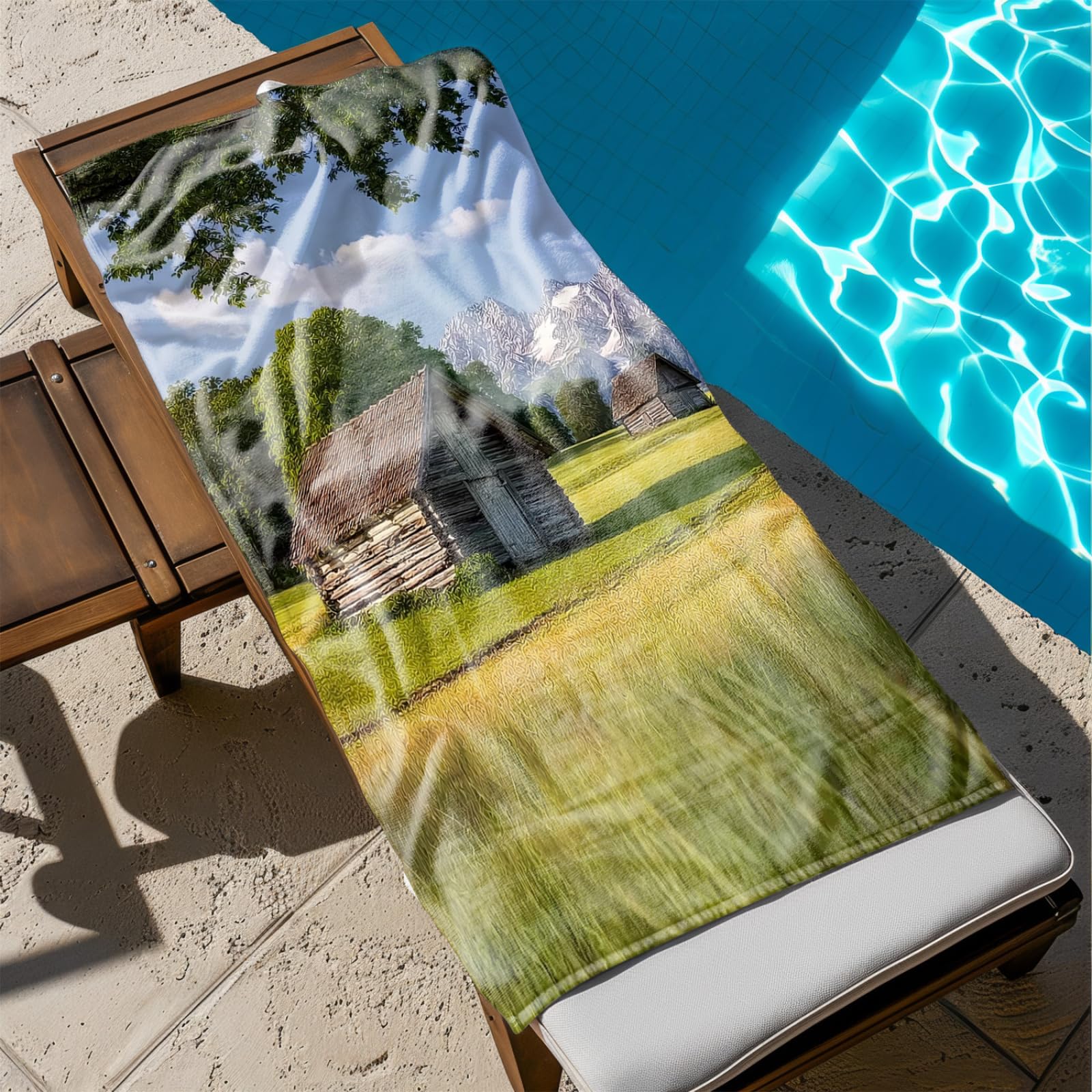 Telo Mare Microfibra 210x230 Casa In Legno Marrone Telo Spiaggia Grande Antisabbia,XXL Asciugamano Mare, Asciugatura Rapida, Stuoia Spiaggia Leggero E Portatile