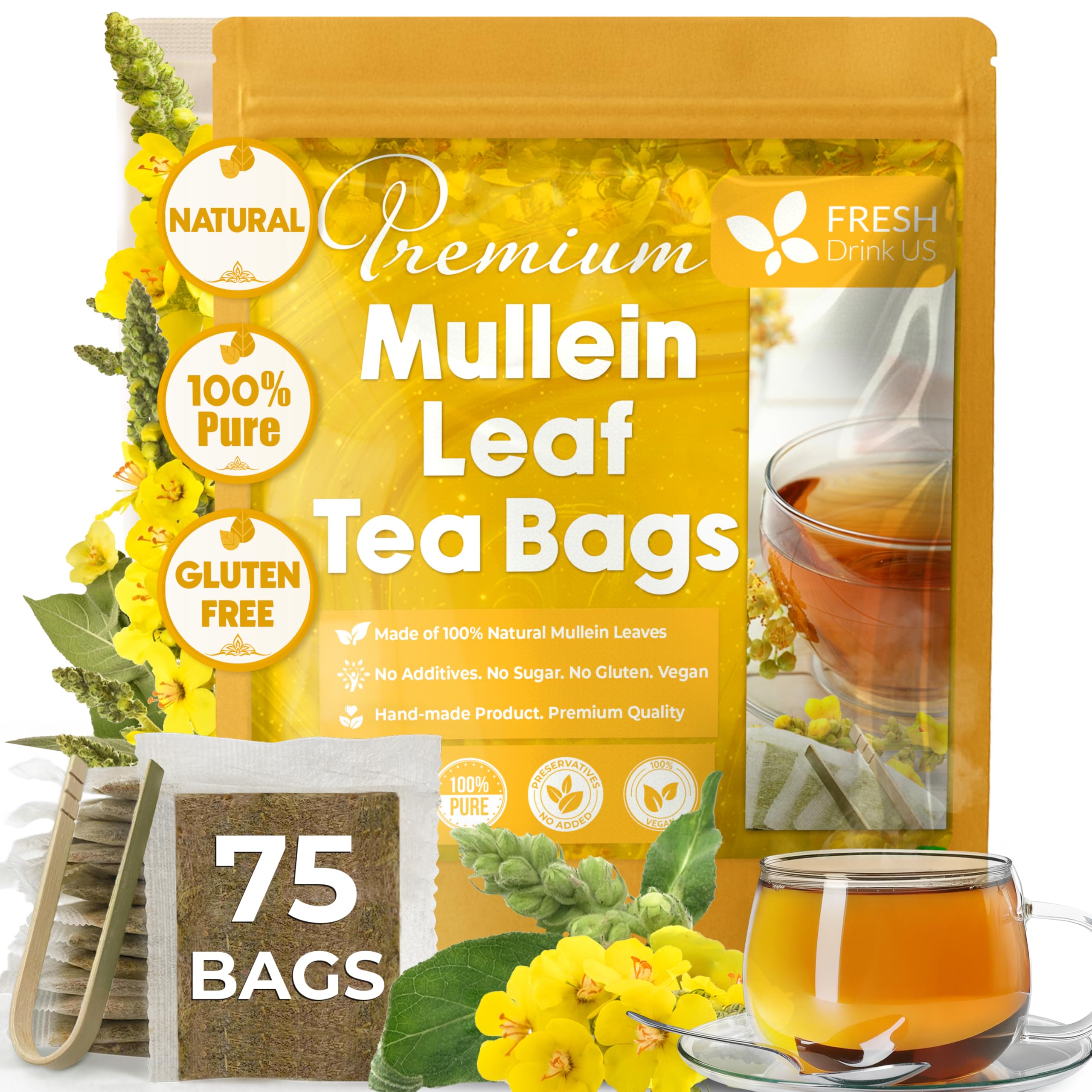 Amazon.com : FreshDrinkUS, Premium 75 Mullein Leaf Tea Bags for