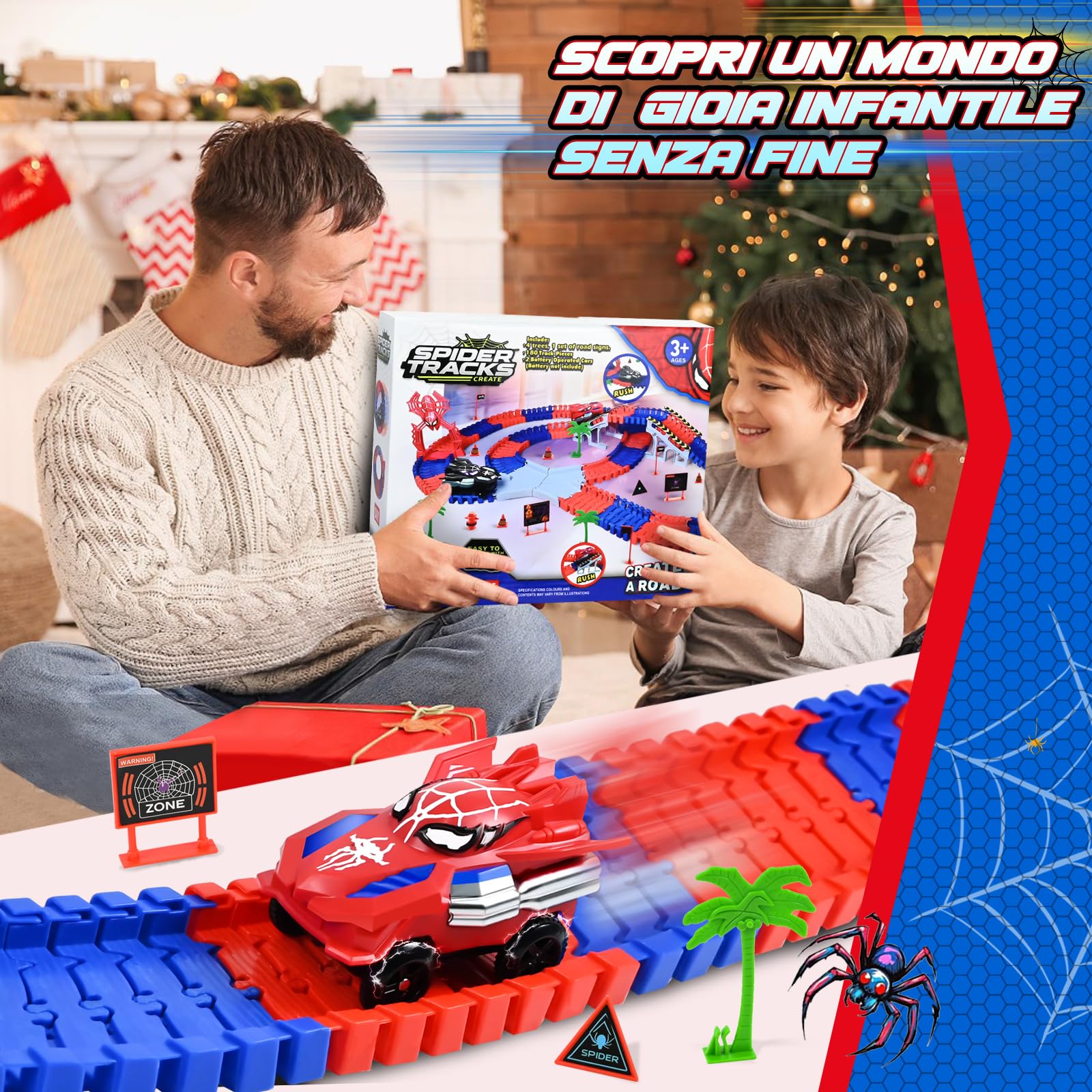 PATEMZON Circuit Voiture Enfant, Spider Railcar, Jouet de Circuit Automobile avec 2 Voitures, 208 PCS de Piste de Course de Voitures, Jouets de Course Circuit pour Enfants de 3 4 5 Ans