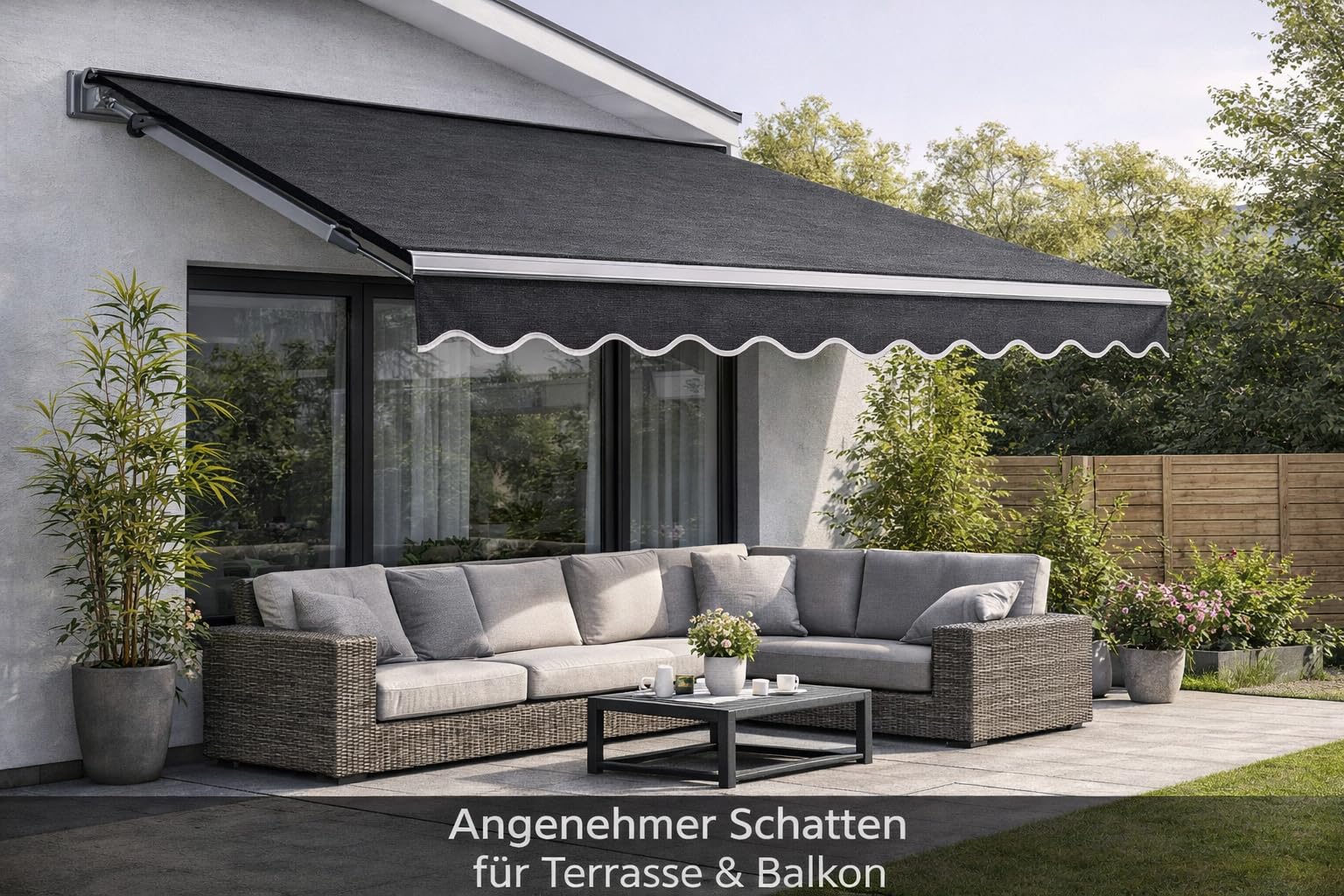 Home Trends Markisenstoff Markise mit Volant 4 x 3 m Markisenbespannung ersatzstoff 387 x 300cm Balkon Markise wasserabweisend & Sonnenschutz Ersatz Markisentuch P1018