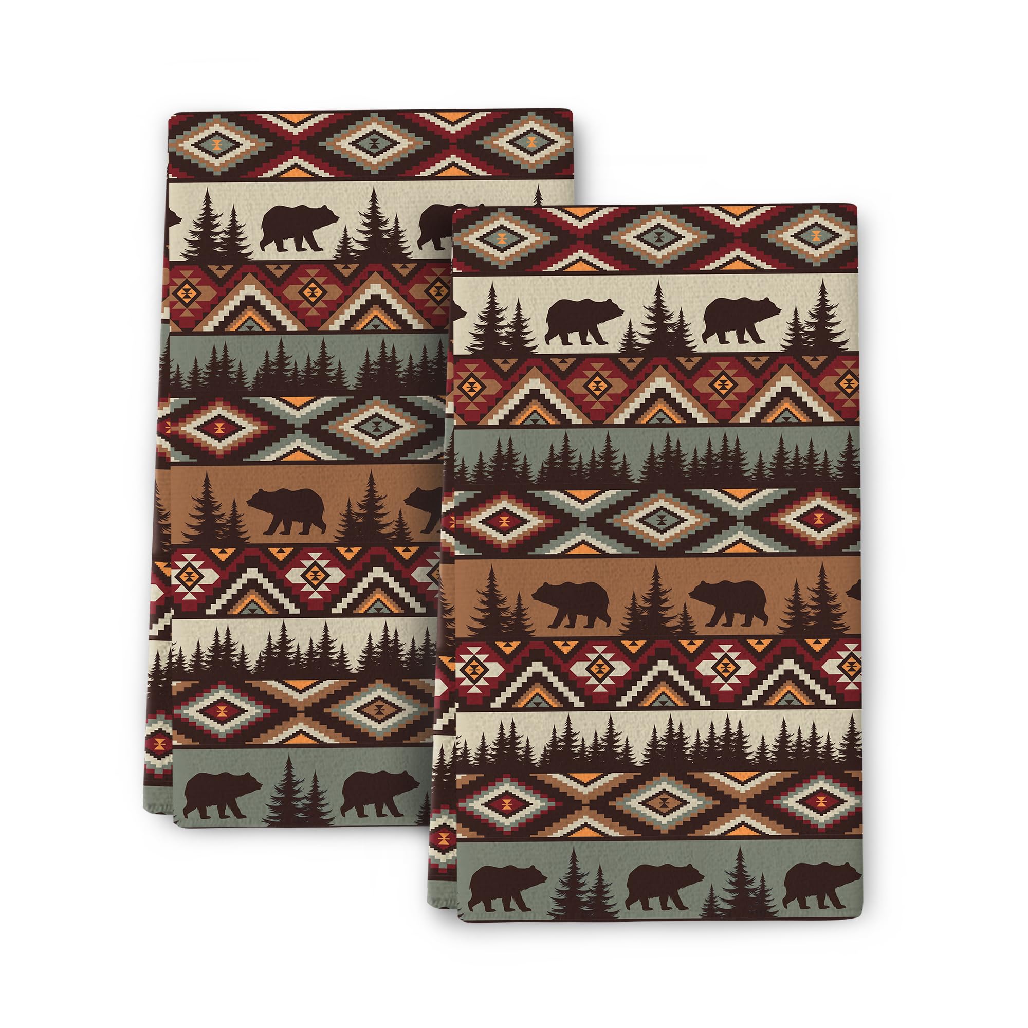 Photo 1 of Wovoto Vintage Rustic Dish Towels for Kitchen Drying Set of 2, Soft Absorbent Bear Mountain Kitchen Towels Brown Tea Towel, Country Cabin Decor Hand Towel for Farmhouse Home Decorations 16x24 Inch
