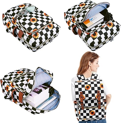 Miniatura 6 de MCWTH - Mochila vintage para laptop para mujer, bolsas escolares delgadas de 15.6 pulgadas con puerto de carga USB para estudiantes universitarios,