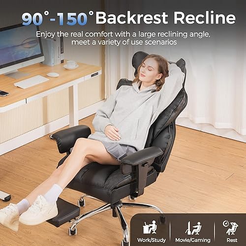 Miniatura 7 de GTRACING - Silla de juegos grande y alta de 400 libras, silla de oficina resistente con reposapiés, soporte lumbar ergonómico, asiento ancho y