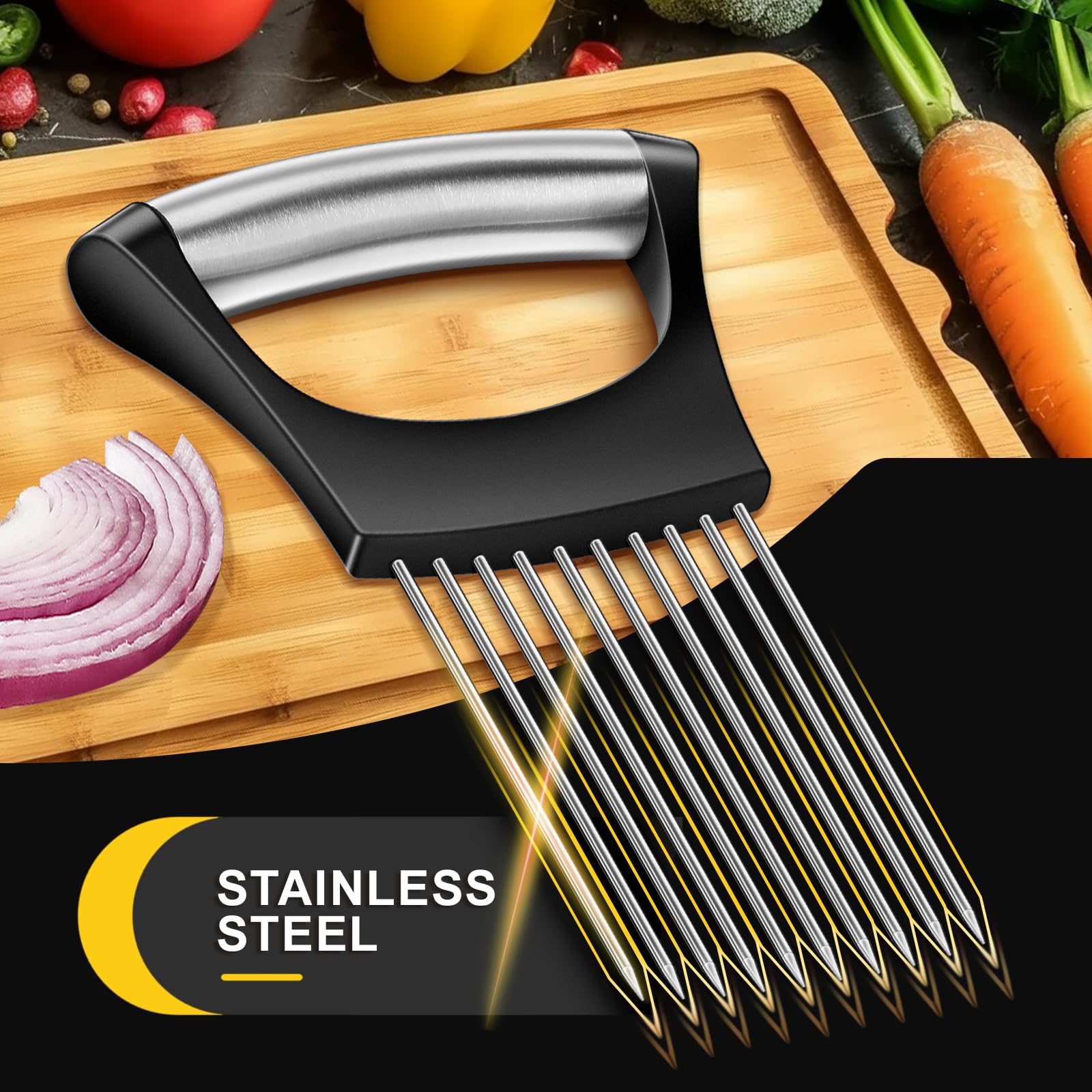 Cortador de cebolla de alta calidad 2025, soporte de cebolla de acero inoxidable para cortar cebolla, kiwi, tomates, aguacates, huevos, limón, carne, cortador de cebolla de tercera generación 6
