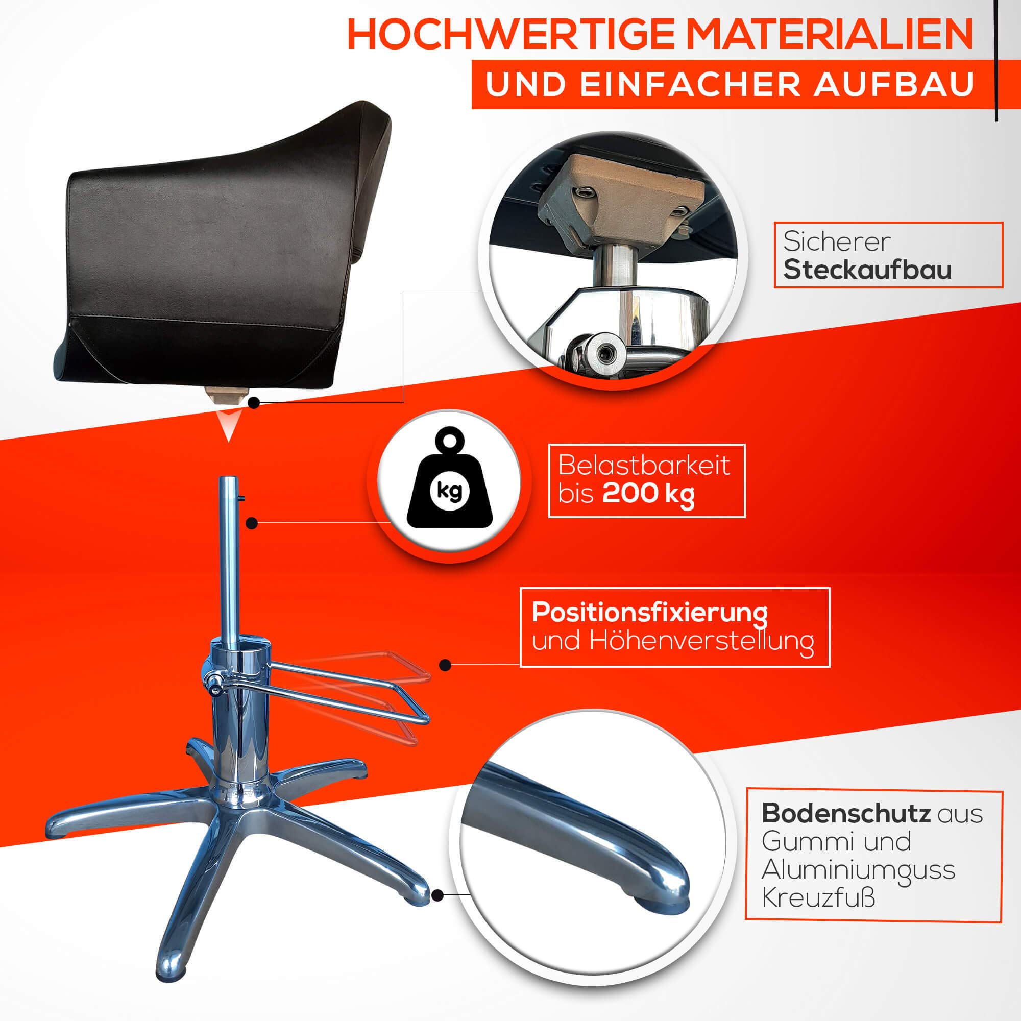 Friseurstuhl höhenverstellbar Kreuzfuss Aluminiumguss Hydraulik Coiffeurstuhl Design 04