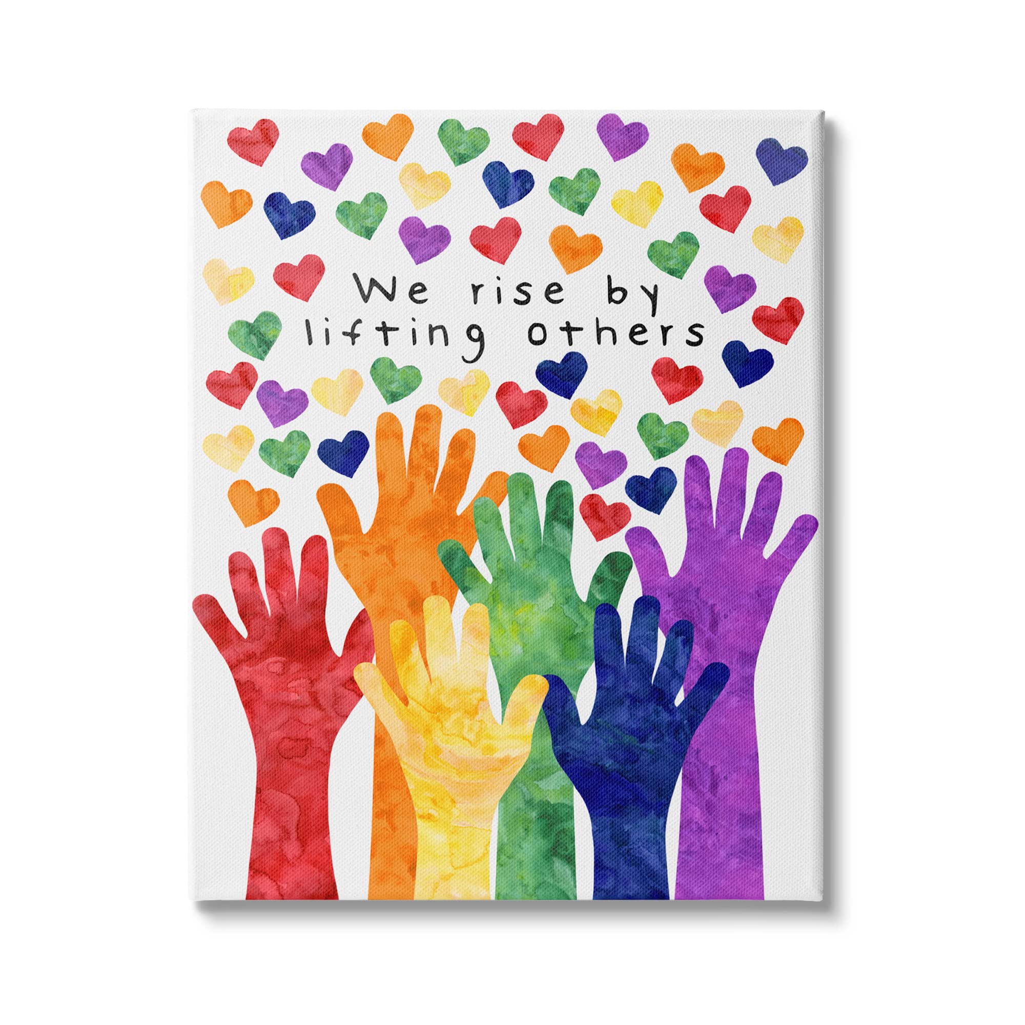 Stupell Industries We Rise by Lifting Others Rainbow Hand Hearts Canvas Wall Art, 16 x 20, Multi-Color