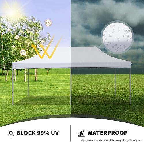 Miniatura 2 de Wonlink Toldo desplegable instantáneo de 10 x 20 pies, plegable, resistente, altura ajustable, con paredes laterales extraíbles y bolsa con ruedas