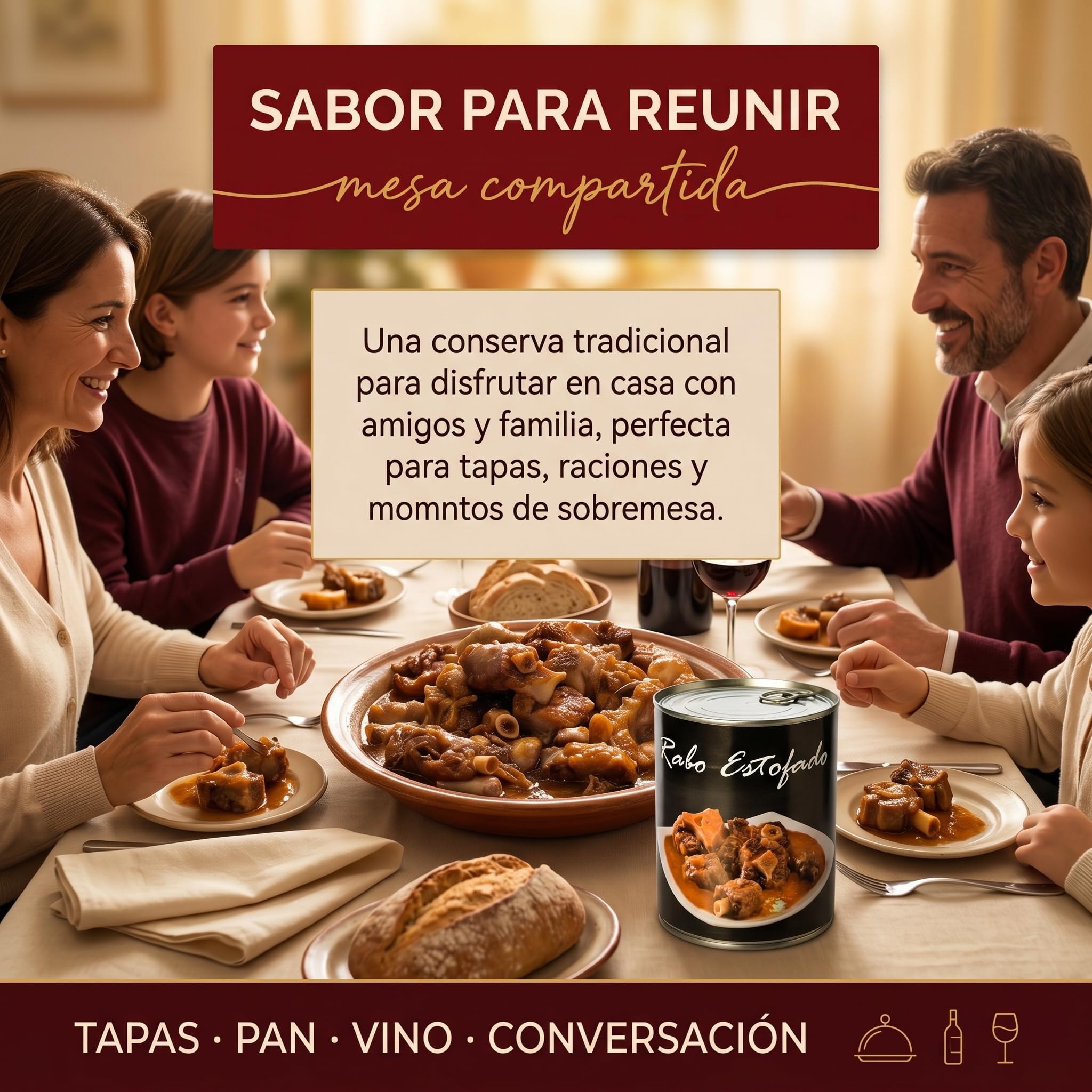POLGRI Rabo de Vacuno Estofado 800g Receta Manchega Artesana 45% Carne Listo para Calentar Gourmet Español Plato Preparado