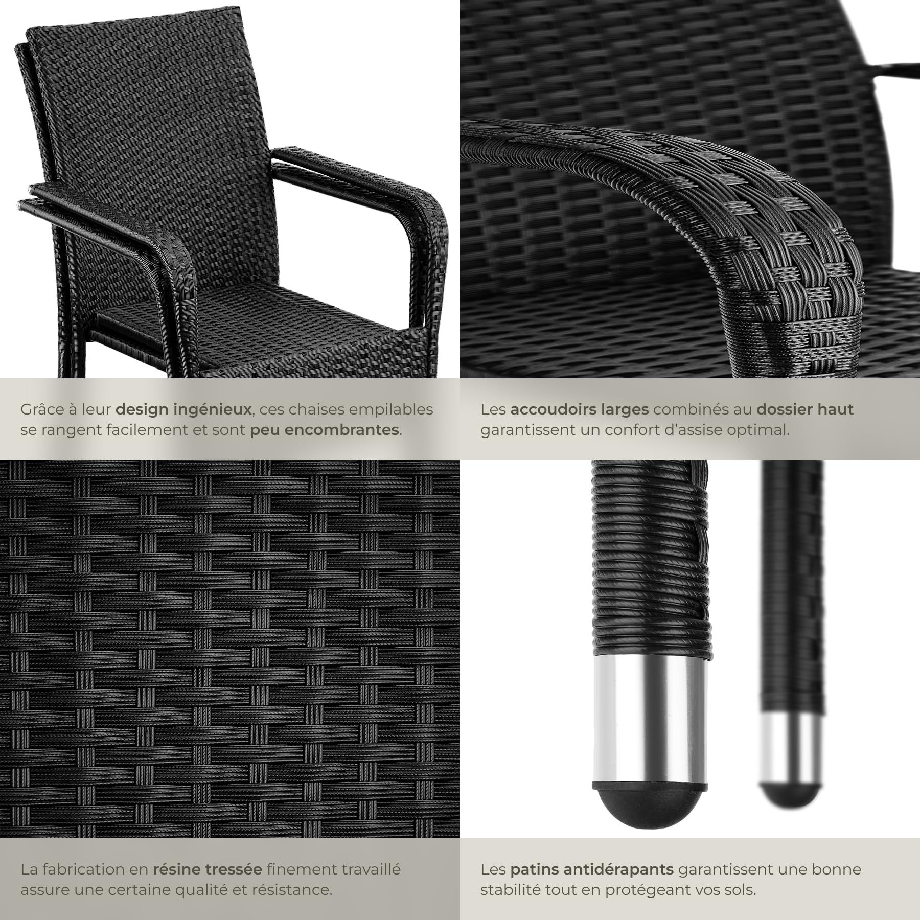 tectake® Lot de 8 Chaise de Jardin Fauteuil Salon avec Accoudoirs pour Salon de Jardin Exterieur Acier laqué & polyrotin, Mobilier Chaise rotin Amenagement Balcon Terrasse Veranda