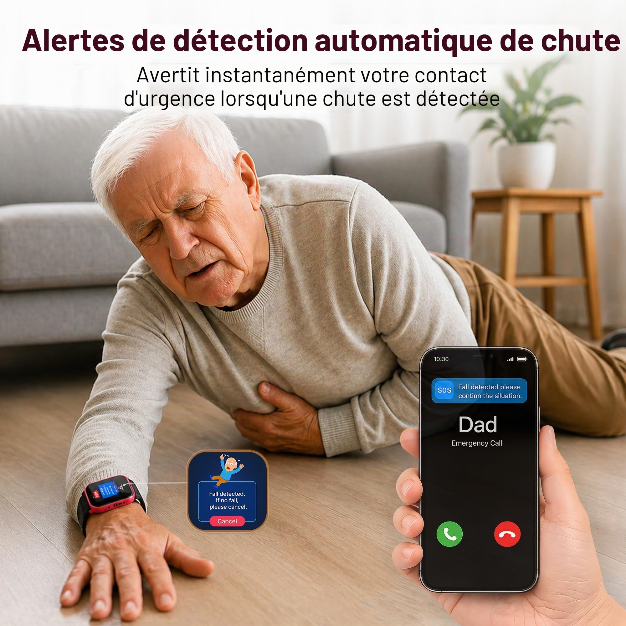 Montre Connectée Senior 4G avec Appel SOS,GPS, Détection de Chute, Appel Vidéo et Géolocalisation en Temps Réel, Montre Connectée pour Personnes Âgées, Carte SIM Requise (Rouge)