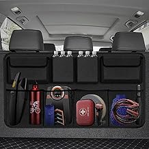 Lampostick Large Capacity Backseat Trunk Organizer Polyester Multi Compartments Organizer for Trunk Dicky Boot Organizer Suitable for All Car Storage Bag Pouch Hanger (Black) foe car