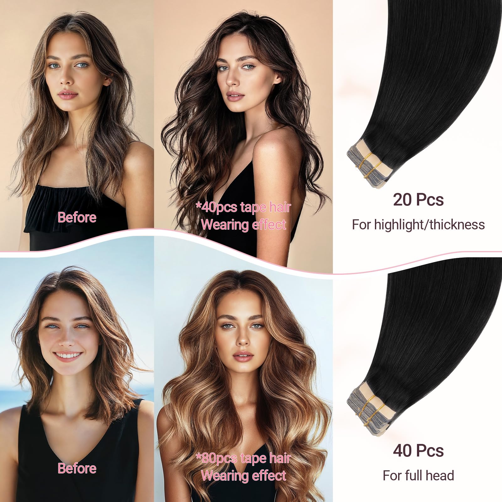 Remy Human Hair Tape Extensions 16in 50g 20pcs Seamless Lightweight Aorsher Remy Hair Extensions, 16 Inch 20 pcs 50g Tape in  main image 4