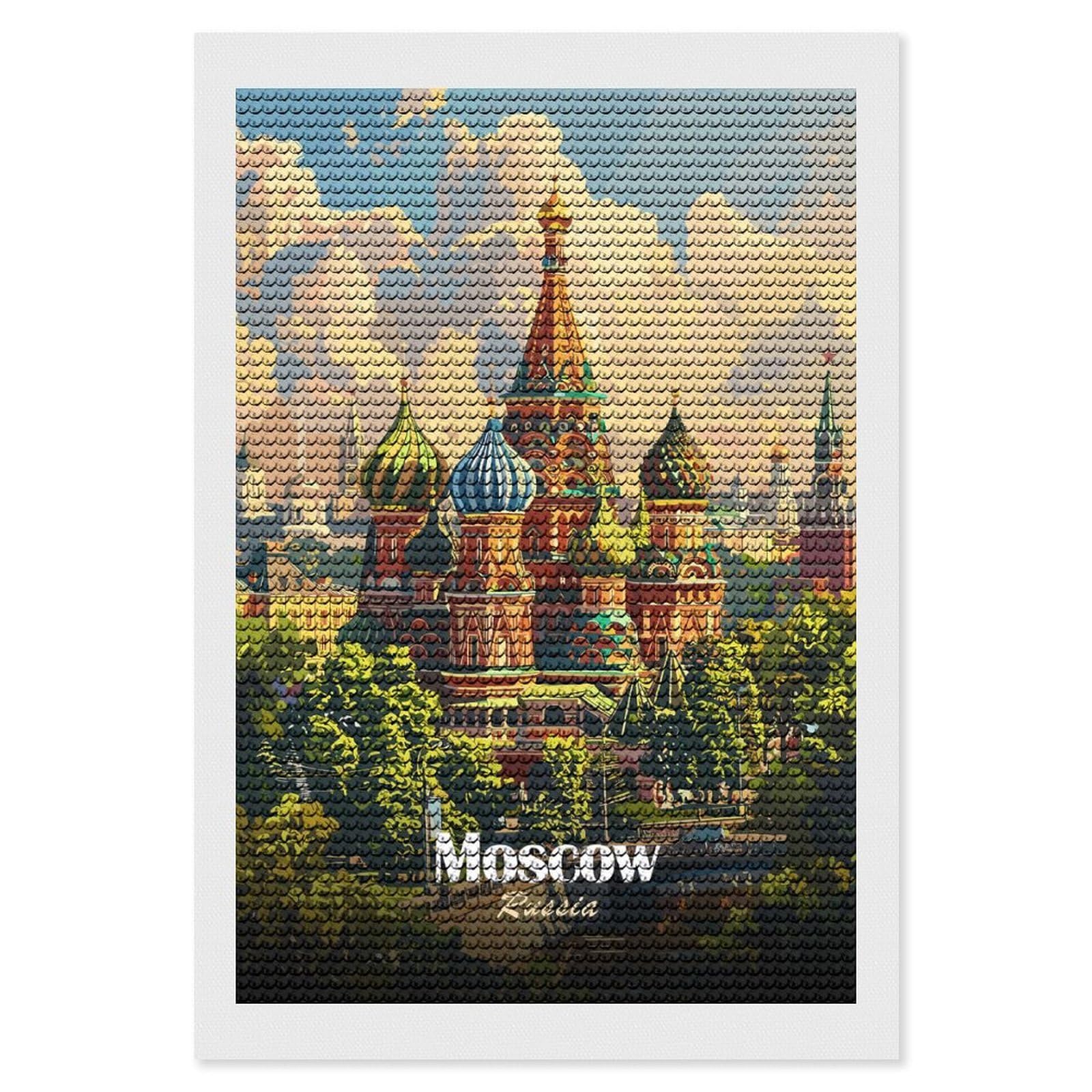 Junmoney Moscow Russia Cityscape Art Illustration Diamond Painting Canvas Set 8"x12", with Tool Kit, Easy to Enjoy, Home Wall Decor, Thoughtful Handmade Gift