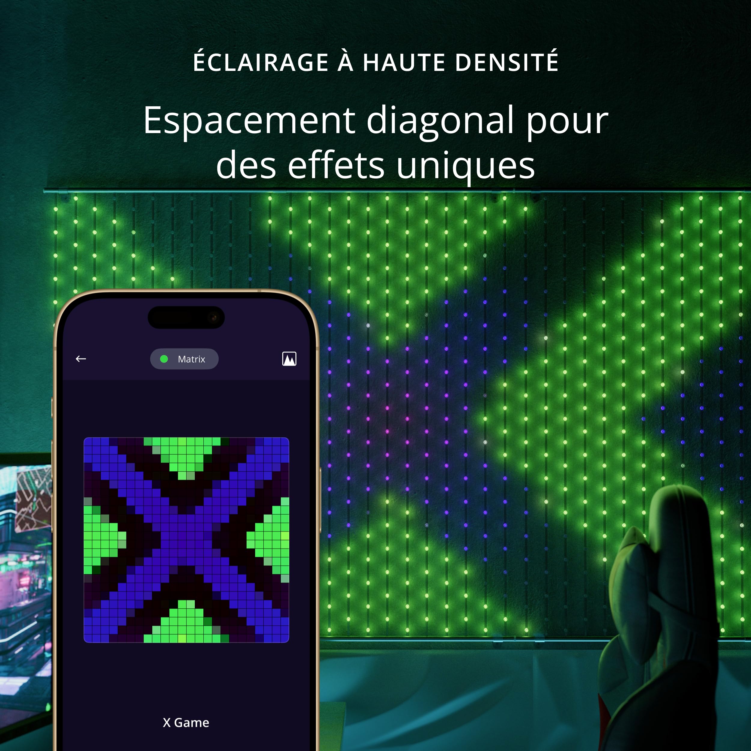 Twinkly Matrix 480 LED RGB, Rideau LED Haute Densité, Lumières Smart Gaming RGB, Compatible avec Razer Chroma, Omen, Alexa, Google Home, Lumières Gaming, Contrôle App, Fil Transparent, 1m x 1m