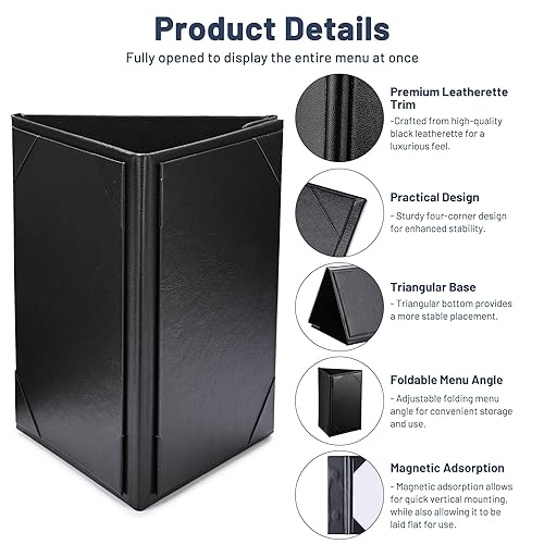 Miniatura 2 de WeChef - Soporte triangular para menú de mesa de 5 x 7 pulgadas, 3 letreros laterales de piel sintética, soporte de escritorio, carpeta de menú de