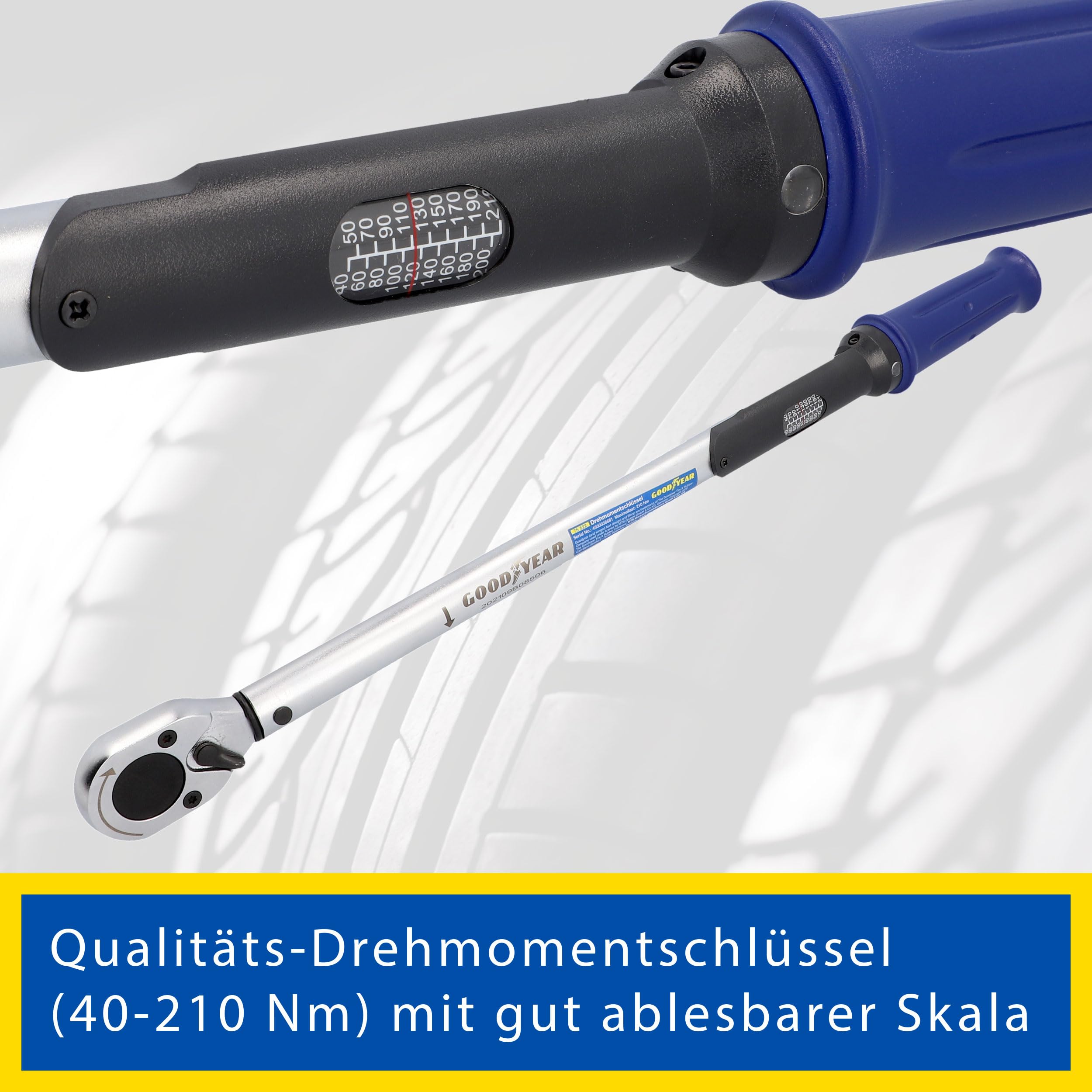 Goodyear Juego de cambio de ruedas, 11 piezas, llave dinamométrica + juego de 3 llaves de vaso + extensión + varios accesorios, caja negra