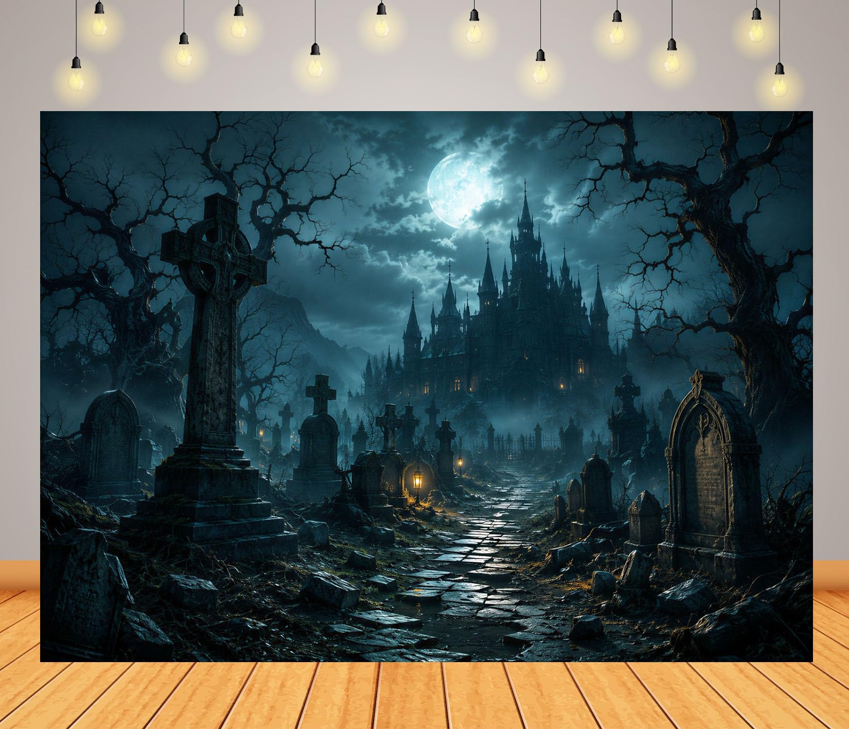 12x10FT (3.6x3m) Cementerio Castillo A La Luz De Fondo Fotográfico