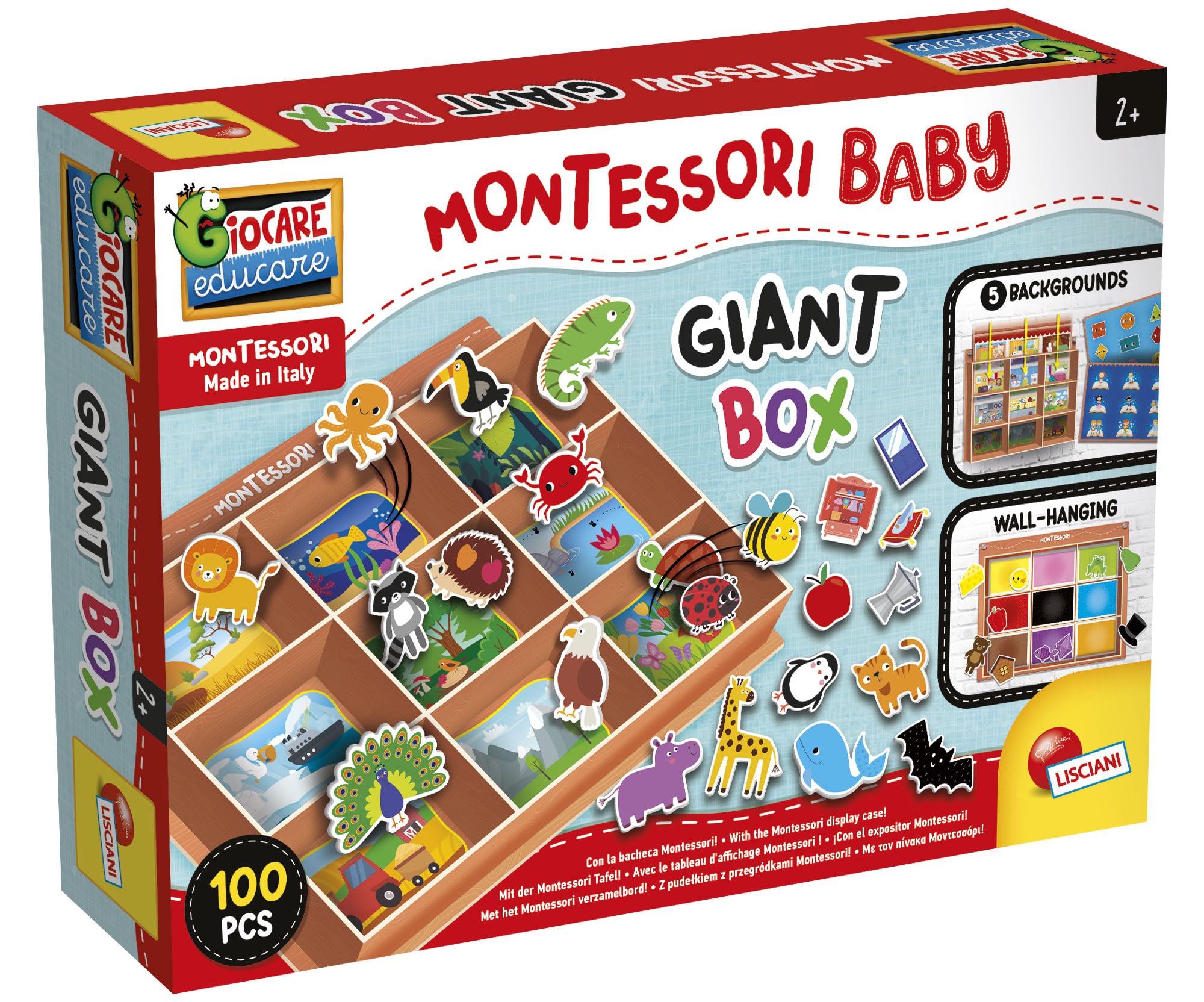 Lisciani - MONTESSORI Giant Box - Educational Game - Interchangeable Background - Numerous Activities - Classify Objects - For Children From 2 Years onwards