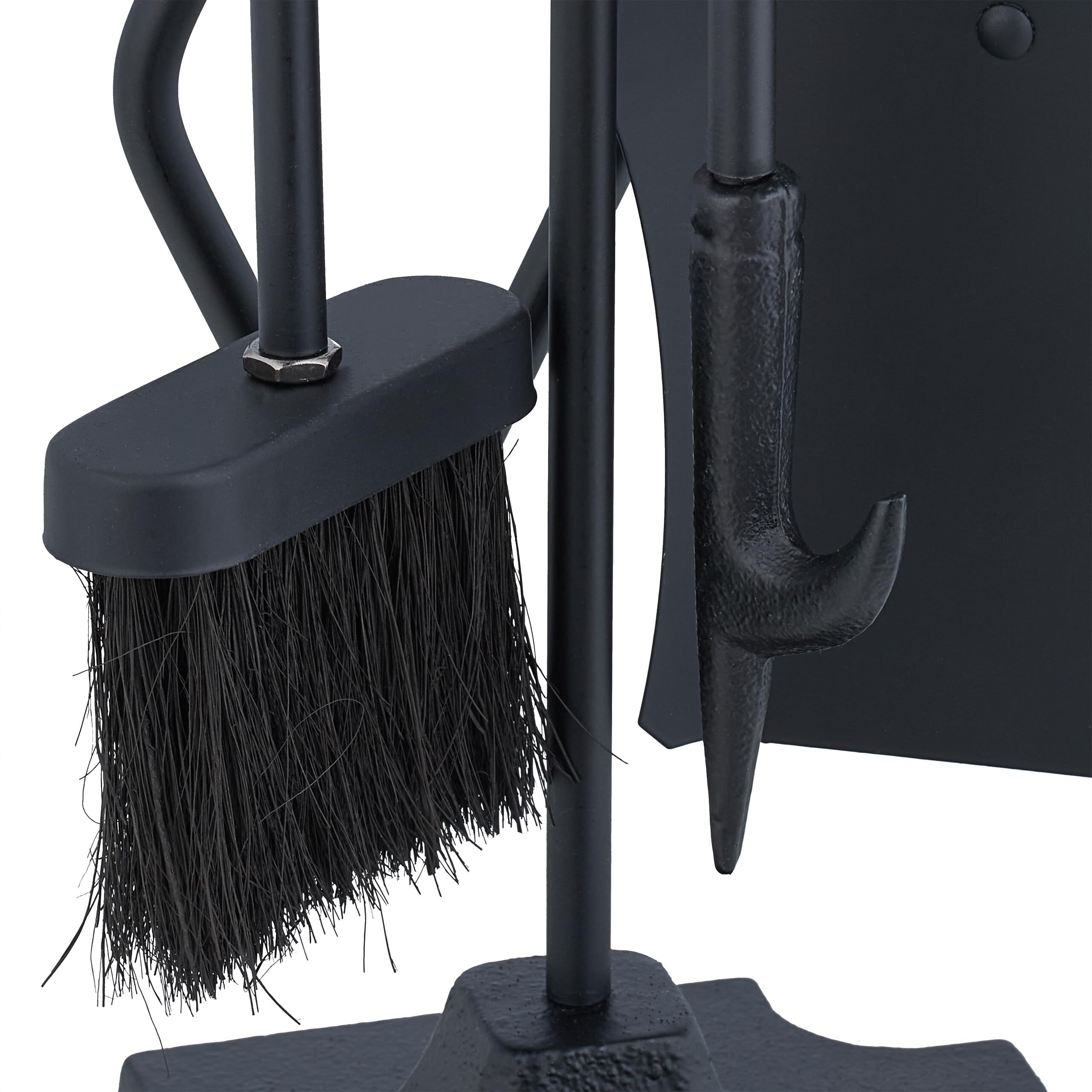 Relaxdays Couverts de cheminée, Lot de 5 pièces, tisonnier, Pelle, Balai à Cendres, Pince, serviteur, poêle Bois, Noir