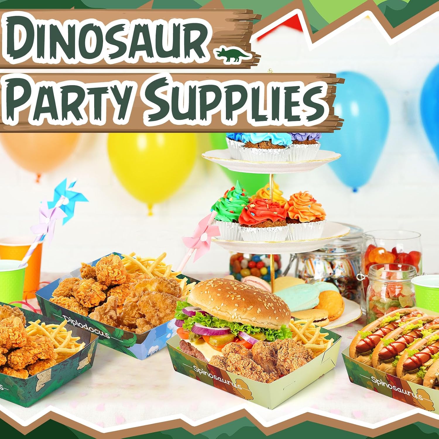 Tioncy 48 Pcs Dinosaur Party Food Paper Trays Dinosaur Birthday Supplies image 5