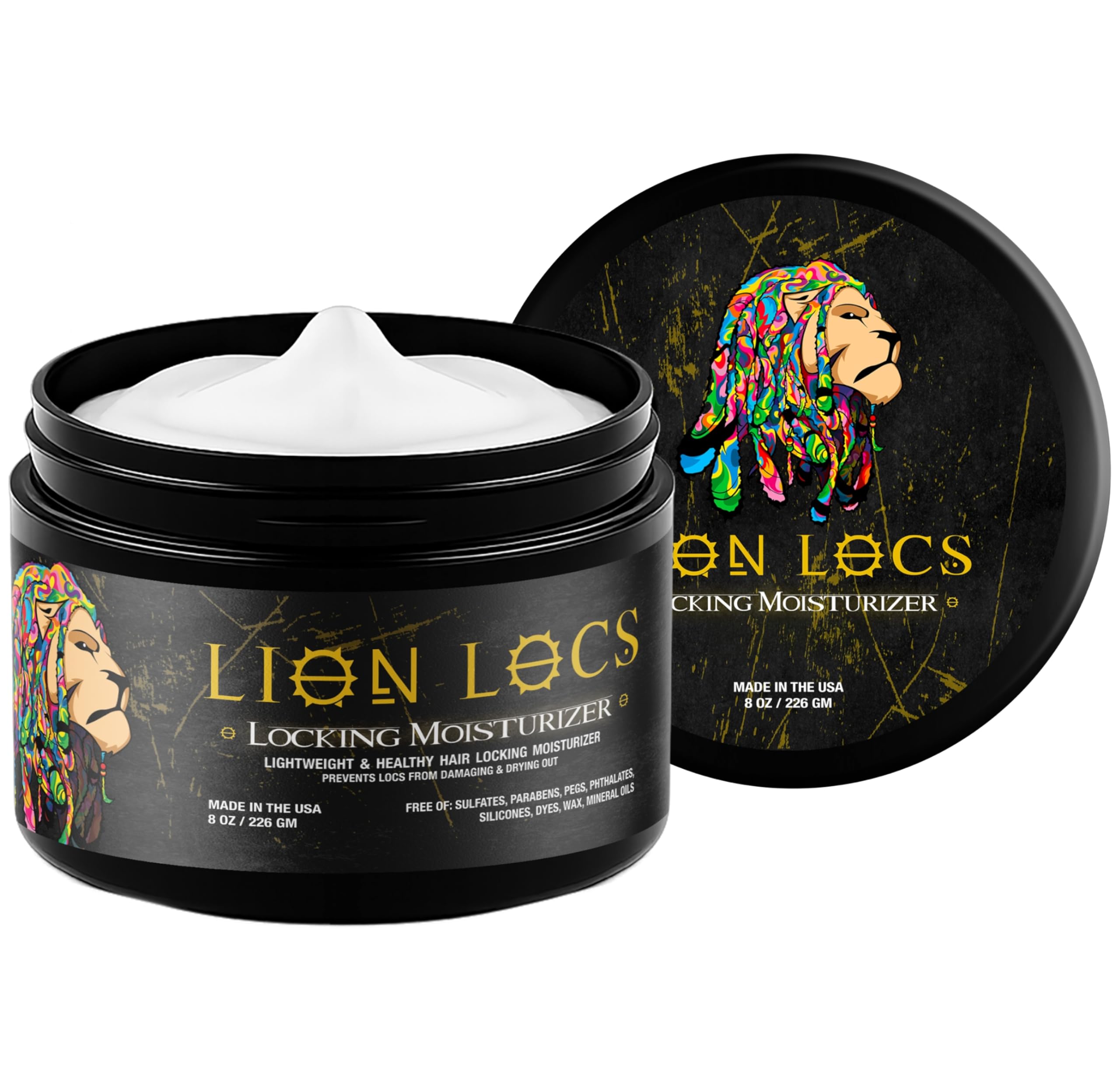Beard Gains Lion Locs Hair Locking Dreads Moisturizer for Dreadlocks, Locks, Microlocs, Interlocks, Braids, Fauxlocs, Sisterlocks | - Large Container Residue and Build-Up Free (8oz) (Regular)