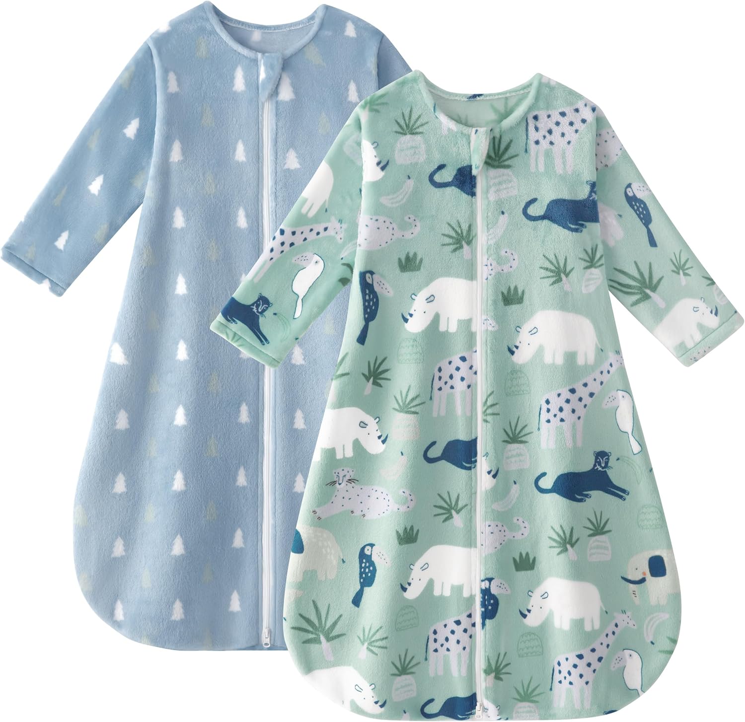 Yoofoss Baby Sleep Sack 6-12 Months, Long Sleeve Sleep Sack 1.5 Tog, Fleece Baby Wearable Blanket with 2-Way Zipper, Soft Warm 1.5 Tog-blue Green Elephant 6-12 Months