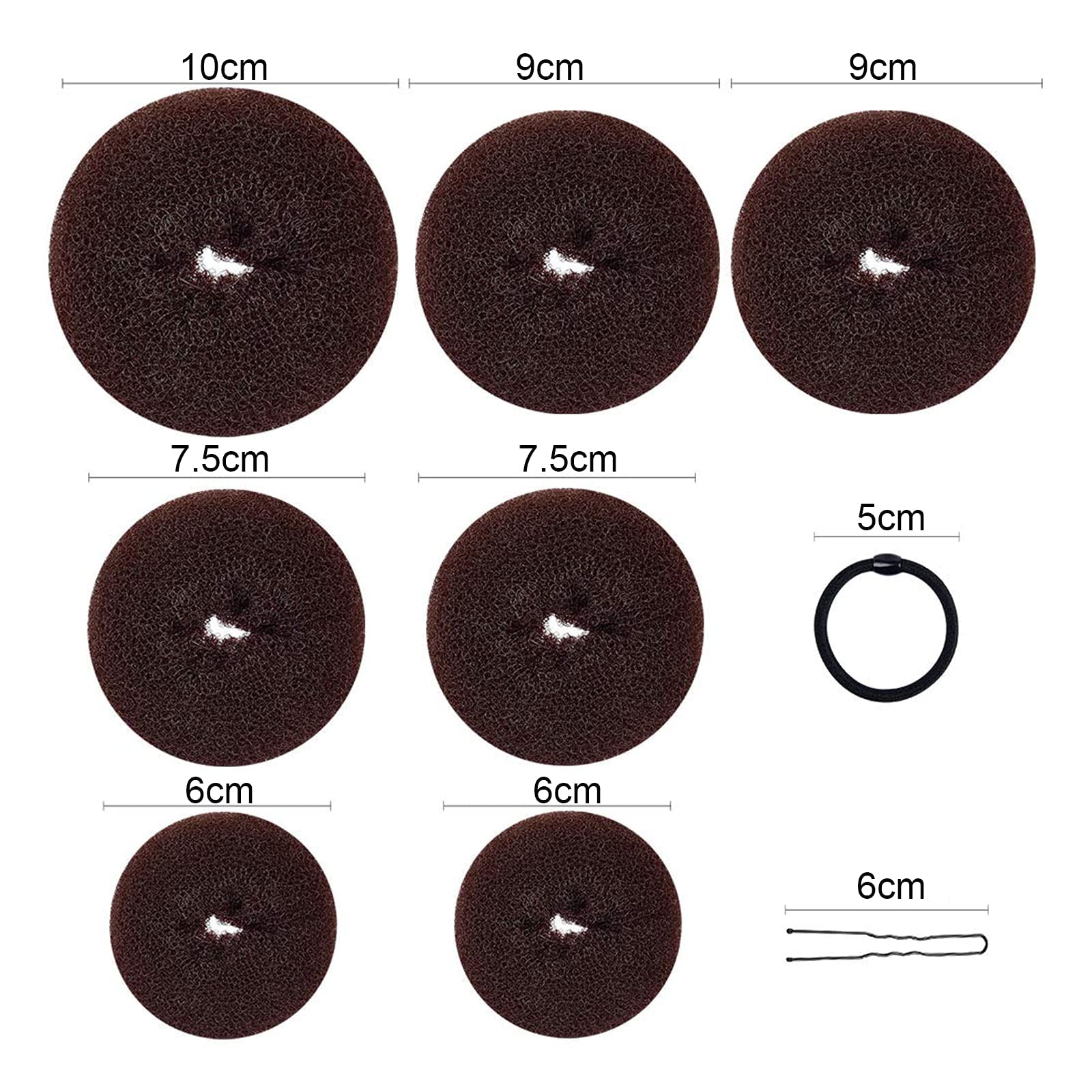 Realizzare Chignon Set,7 pezzi Chignon a Ciambella(4 Dimensioni),10 Elastici per Capelli,20 Clip a Forma di U,Magic Hair Bun Maker,per Bambine e Donne(Brown)