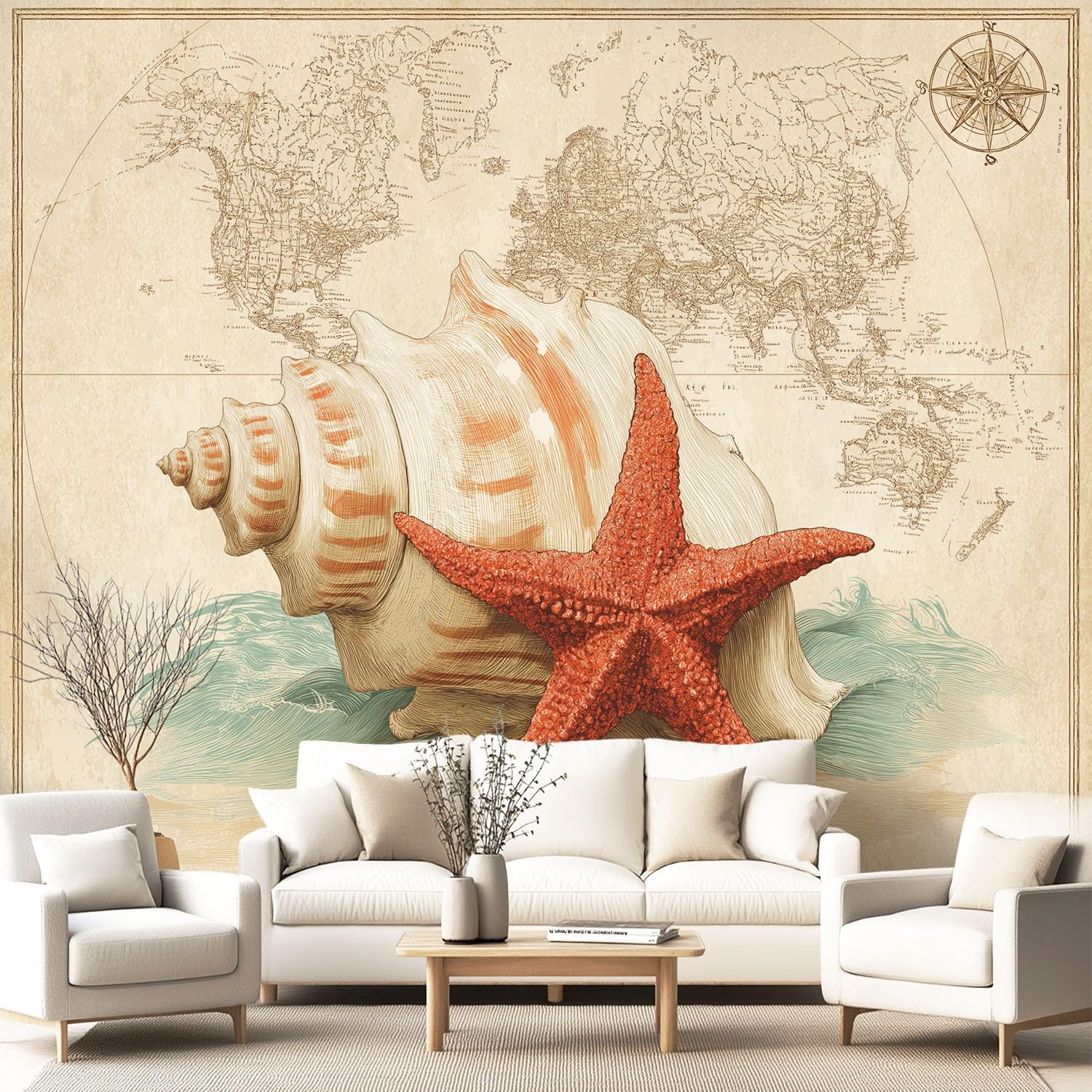 Papier Peint Mural Intissé Nautique Vintage 400x280 cm pour Salon