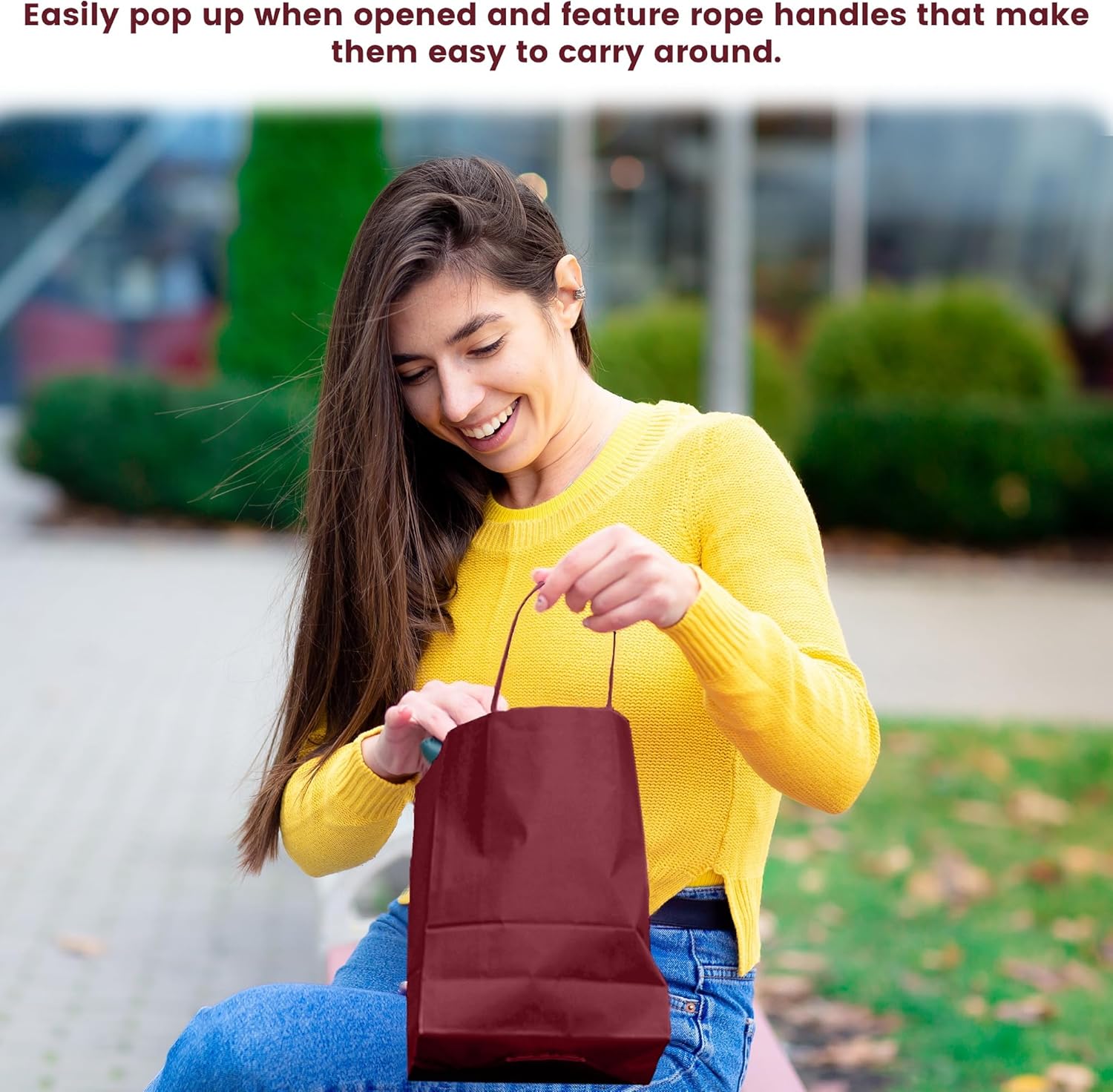 Novel Box Burgundy Gift Bags with Handles 10 Pack 8x4x10 Inches Large Paper Bulk Gift Bags for Business, Shopping, Birthday, Party Favor - Euro Tote Paper Bag for Groceries & Personal Use - Image 5