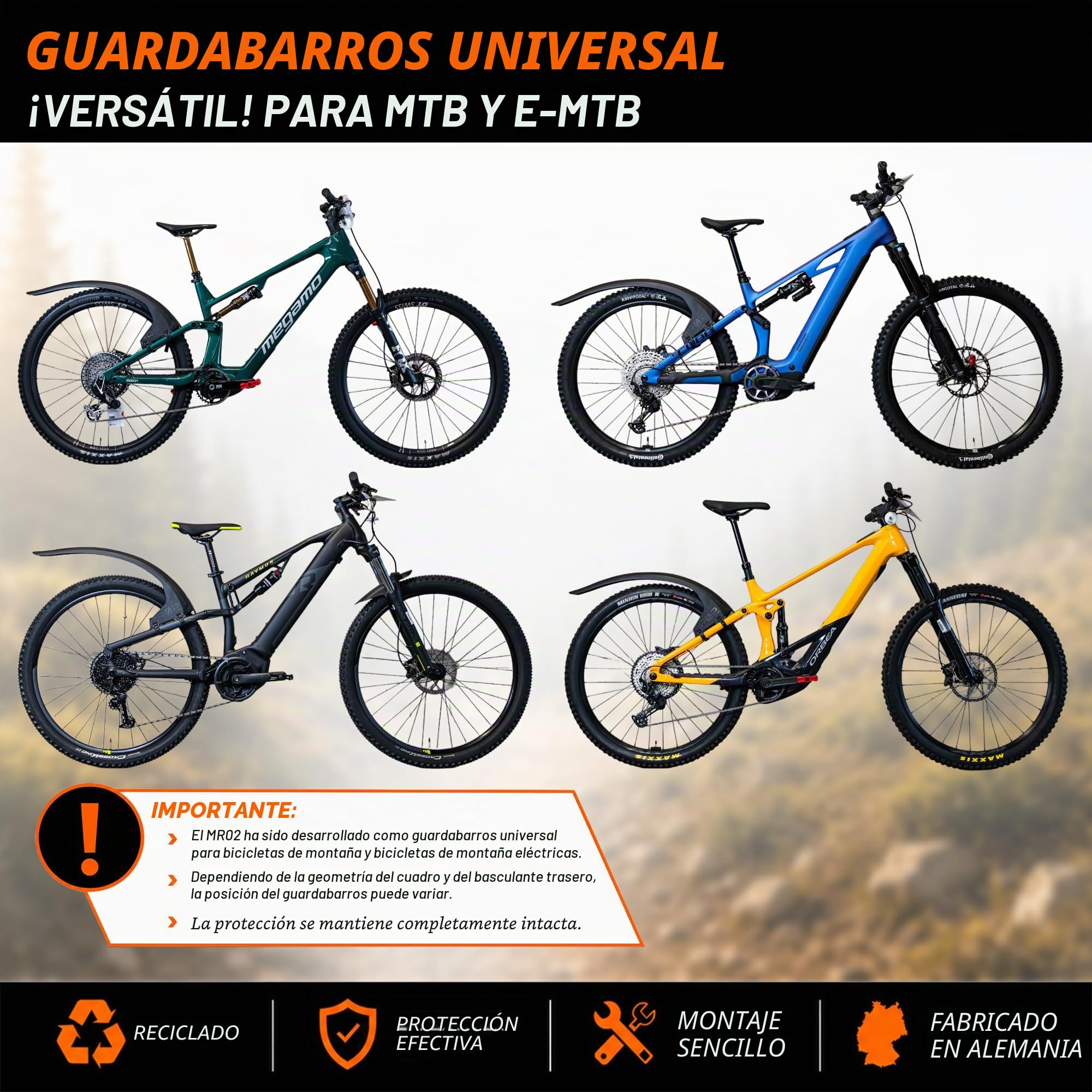 unleazhed Guardabarros para bicicleta de montaña M02 y MR02 | MTB Mudguard | Guardabarros delantero y trasero MTB | Fabricado en Alemania