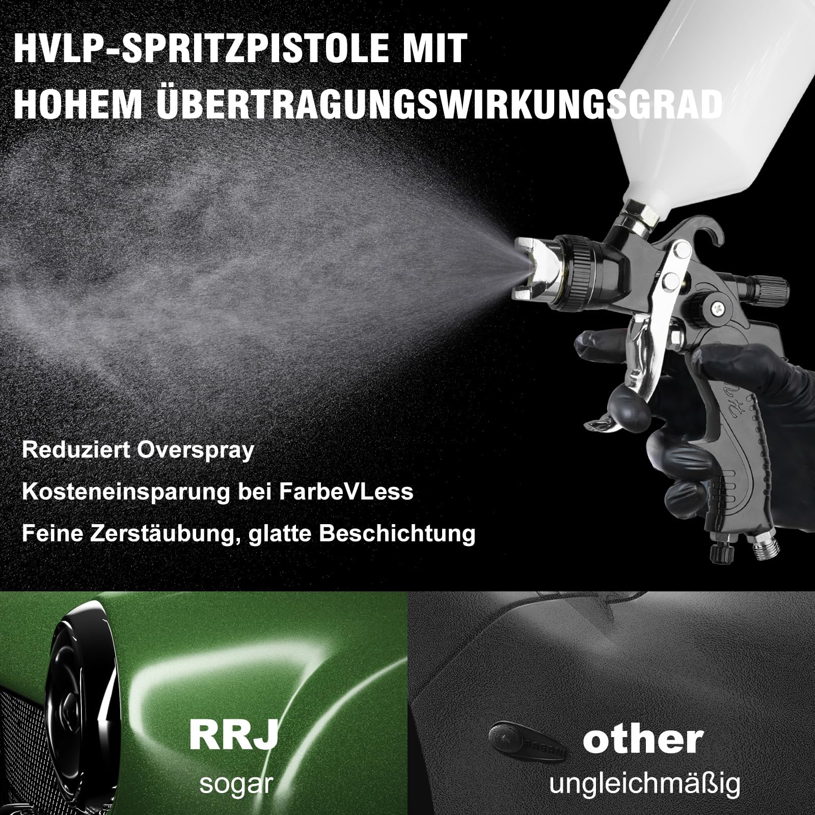 HVLP pistolet do lakierowania, zestaw z 4 dyszami 1,4/1,7/2,0/2,5 mm i separatorem filtra, profesjonalny pistolet do lakierowania na sprężone powietrze, grawitacyjny, z plastikowym kubkiem o
