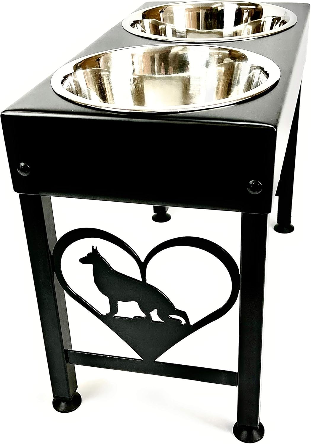 Elevated Dog Feeder Stand for German Shepherd Double Raised Stainless Steel Bowls 16" Tall Made in USA
