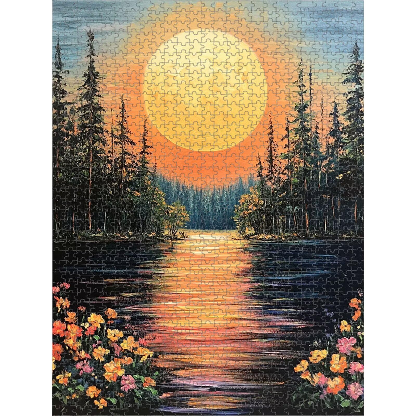 5000 elementów, puzzle dla dorosłych, las i zachód słońca, puzzle 1T#1854