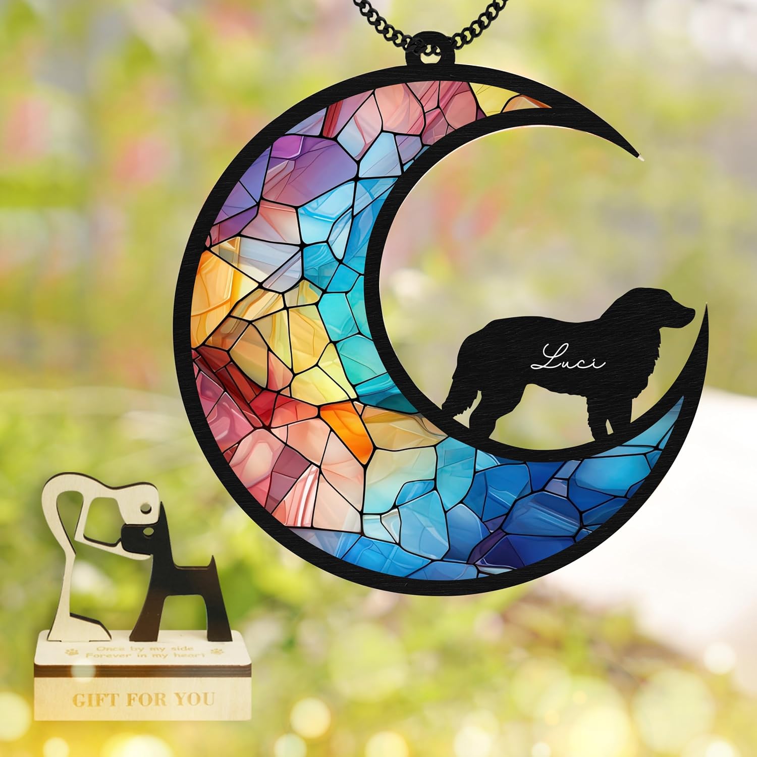 6'' Great Pyrenees Dog Memorial Suncatcher Custom Name Dog Breeds Pet Ornament Window Car Hanging, Sympathy Gift Loss of Pet Passed Away Remembrance Gifts for Dog Lovers Home Decor SCD-B5-6-03