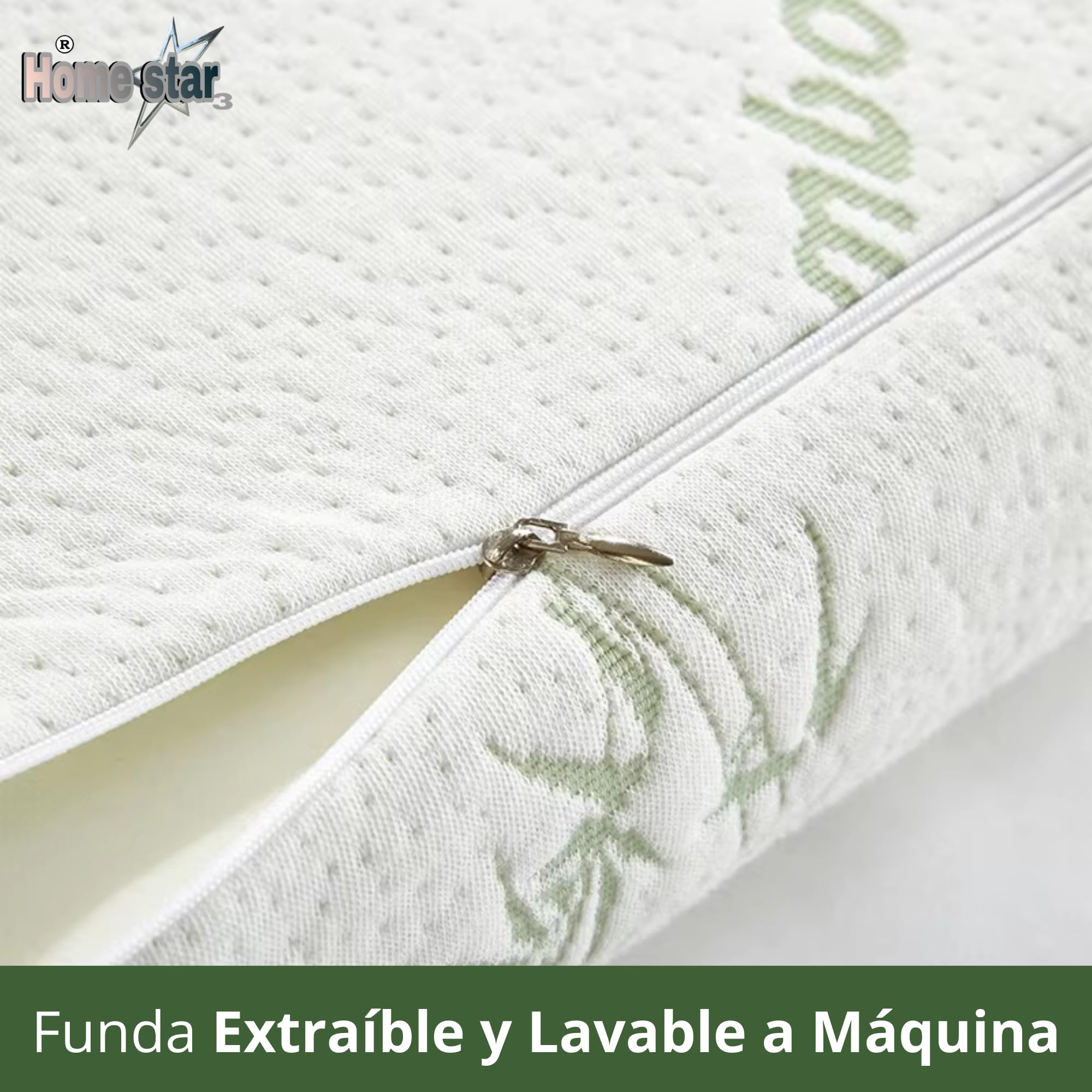 Almohada Cervical 2 en 1, Viscoelástica Memory Foam, Doble Altura Ergonómica, Alivia el Dolor Cervical, Dormir de Lado y Boca Arriba, Funda de Bambú Lavable, 60x40 cm