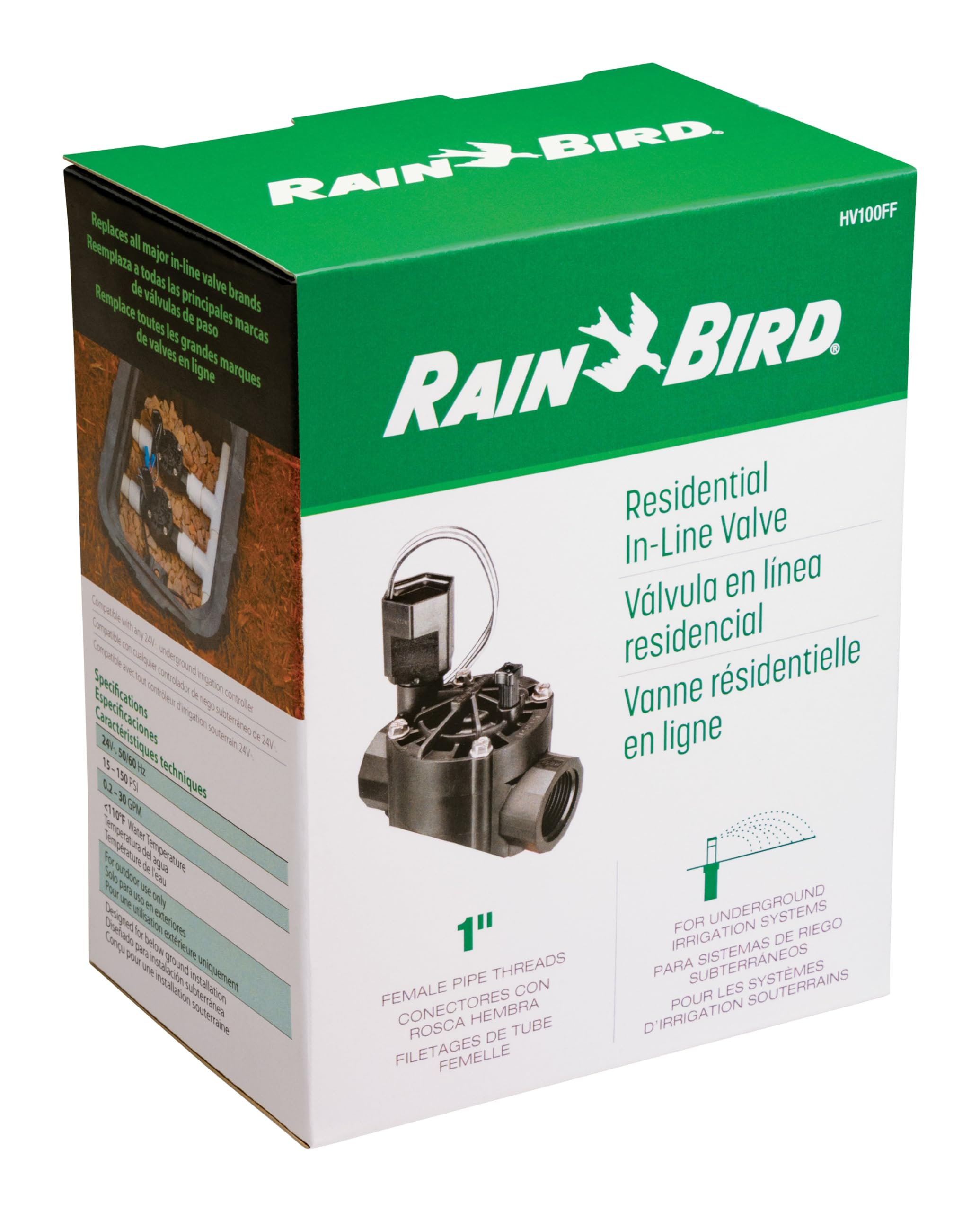 Rain Bird HV100FF Válvula en línea de alto valor de 1 pulgada de entrada y salida roscadas, diseño compacto para instalaciones ajustadas