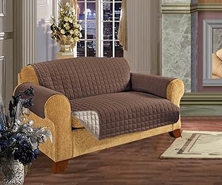 Elegant Comfort Quilted Reversible Furniture Protector for Pet Dog Children Kids with Ties to Prevent Slipping Off Treatment Microfiber Chocolate/Cream Sofa