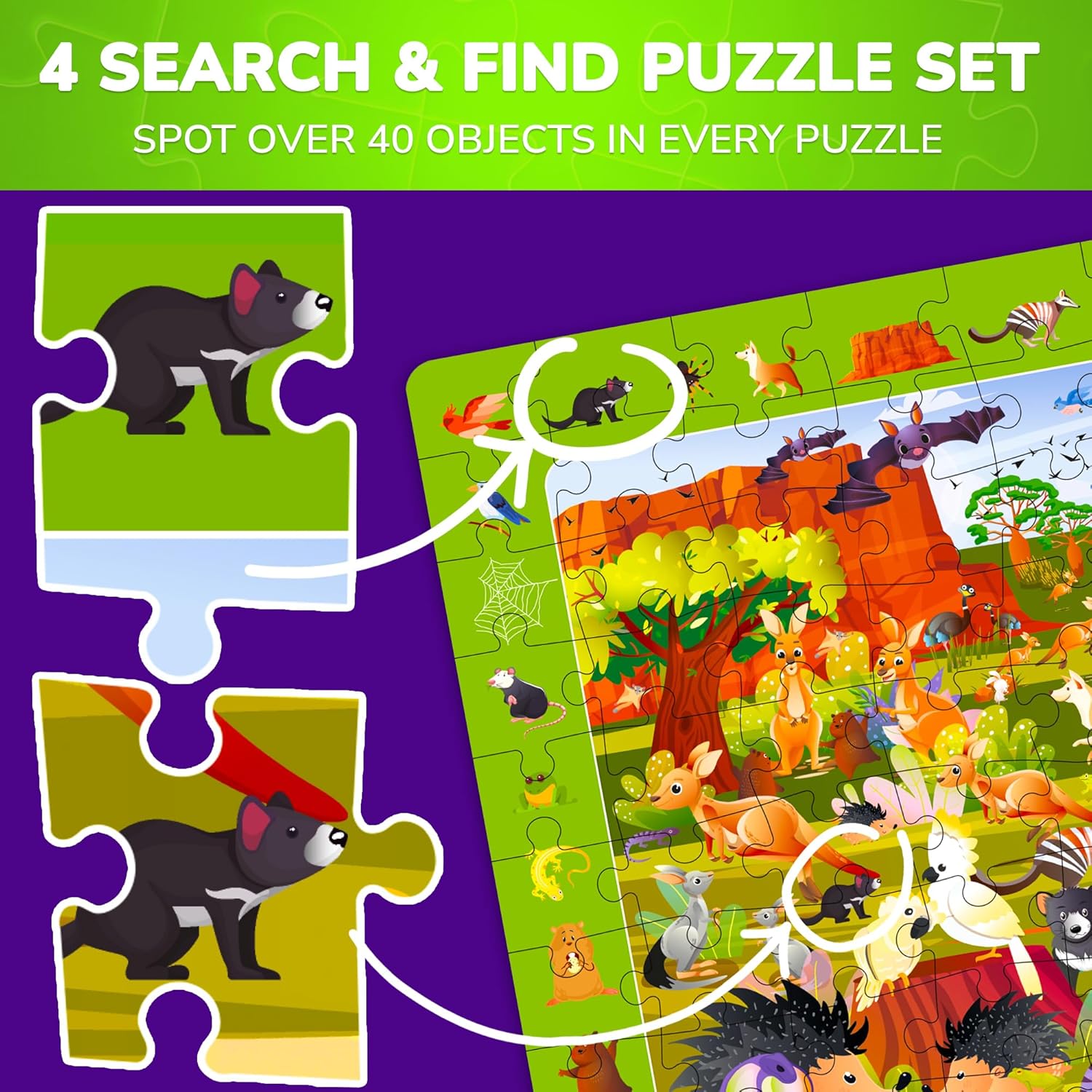 QUOKKA 100 Piece Puzzles for Kids Ages 4-6 – 4xSET Jigsaw Puzzles for Kids Ages 6-8 – Educational Search & Find Game with Animals, Cars for Childrens 5-8 – Toddler Learning Toy Gift for Boys and Girls - Image 3