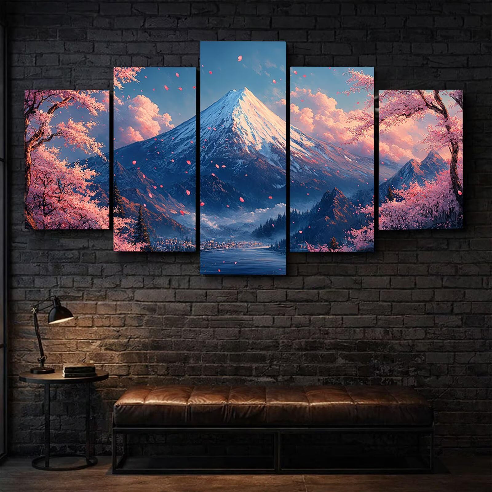 5 Pack Leuchtend Malen Nach Zahlen Erwachsene Berg Drei Größen YCBZ-0921 | DIY Set Erwachsene mit Pinselset Acrylfarben Set Fünf Leinwand zum Bemalen Kirschblüten Deko Wohnzimmer Geschenke für Frauen