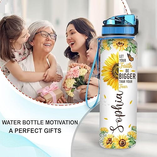 Vista 30 de TheSunCozy - Botella de agua motivacional personalizada de 32 onzas con diseño de girasol de mapache con texto en inglés "You Are My SunSunshine