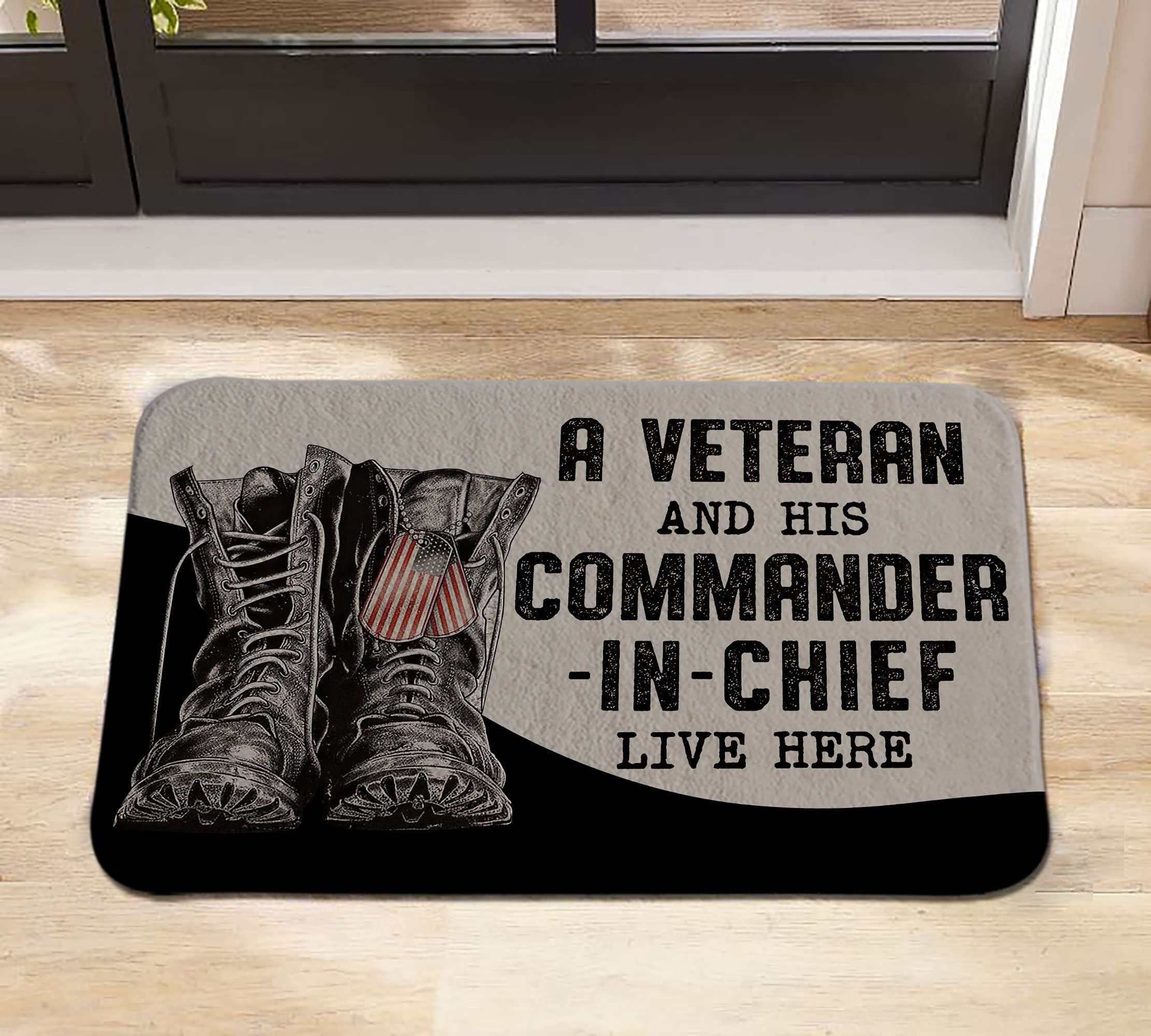 Traqunn A Veteran and His Commander in Chief Live Here Doormat,Outdoor Door Mat,Welcome Doormat,Personalized Doormat,30X18 In