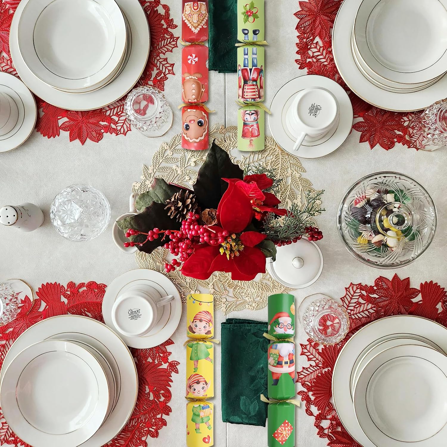 ceiba tree 10 Pack Christmas Crackers Poppers Party Favors Non-Snap No Popping Table Supplies Games with Toys Gifts Party Paper Hats Joke Paper