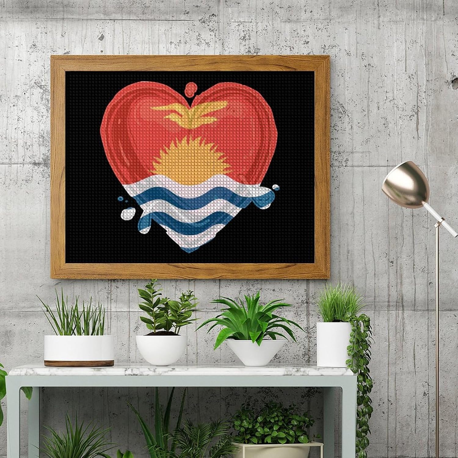 Kiribati Flag Love Heart Printed Diamond 5D Painting Kits DIY Full Drill Crafts for Home Wall Decor 16x20 Inch Yellow Wood 50 * 40cm