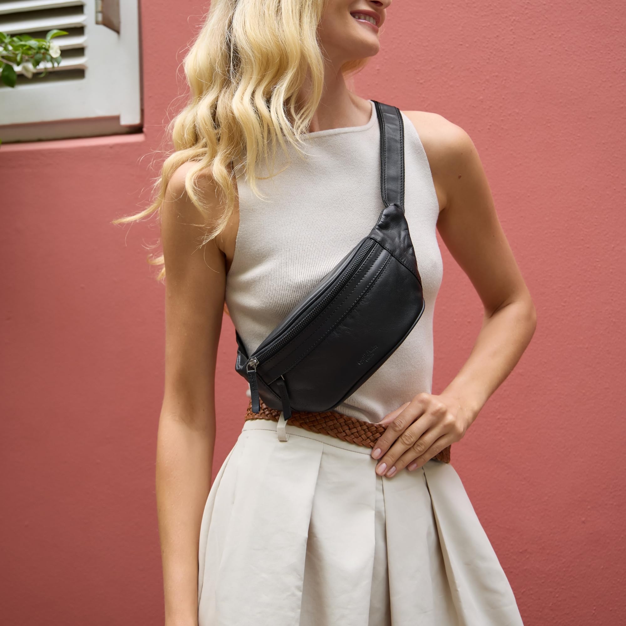 Gusti Bauchtasche Leder Schwarz – Hochwertige Gürteltasche Damen Herren, Verstellbarer Gurt, Viel Stauraum, Unisex Crossbody Bag, Bauchtasche Leder Schwarz Echtleder