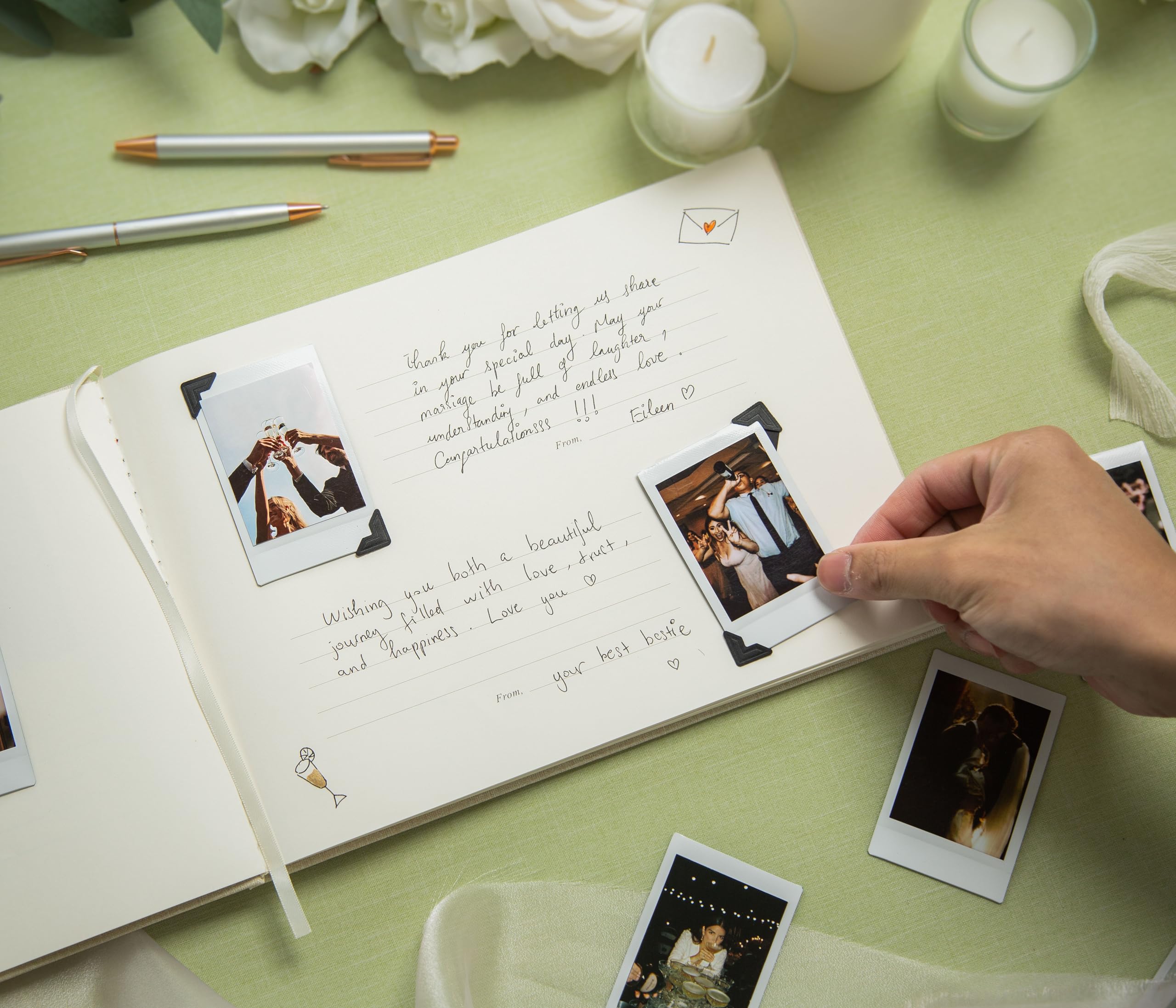 Foto-Gästebuch (cremefarben) – Leinen-Hardcover-Gästebuch für Babyparty, Geburtstag, Abschlussfeier, Ruhestand, Gedenkfeier, Jubiläumsfeier, Foto- und Nachrichtenbuch mit 120 Foto-Eckaufklebern